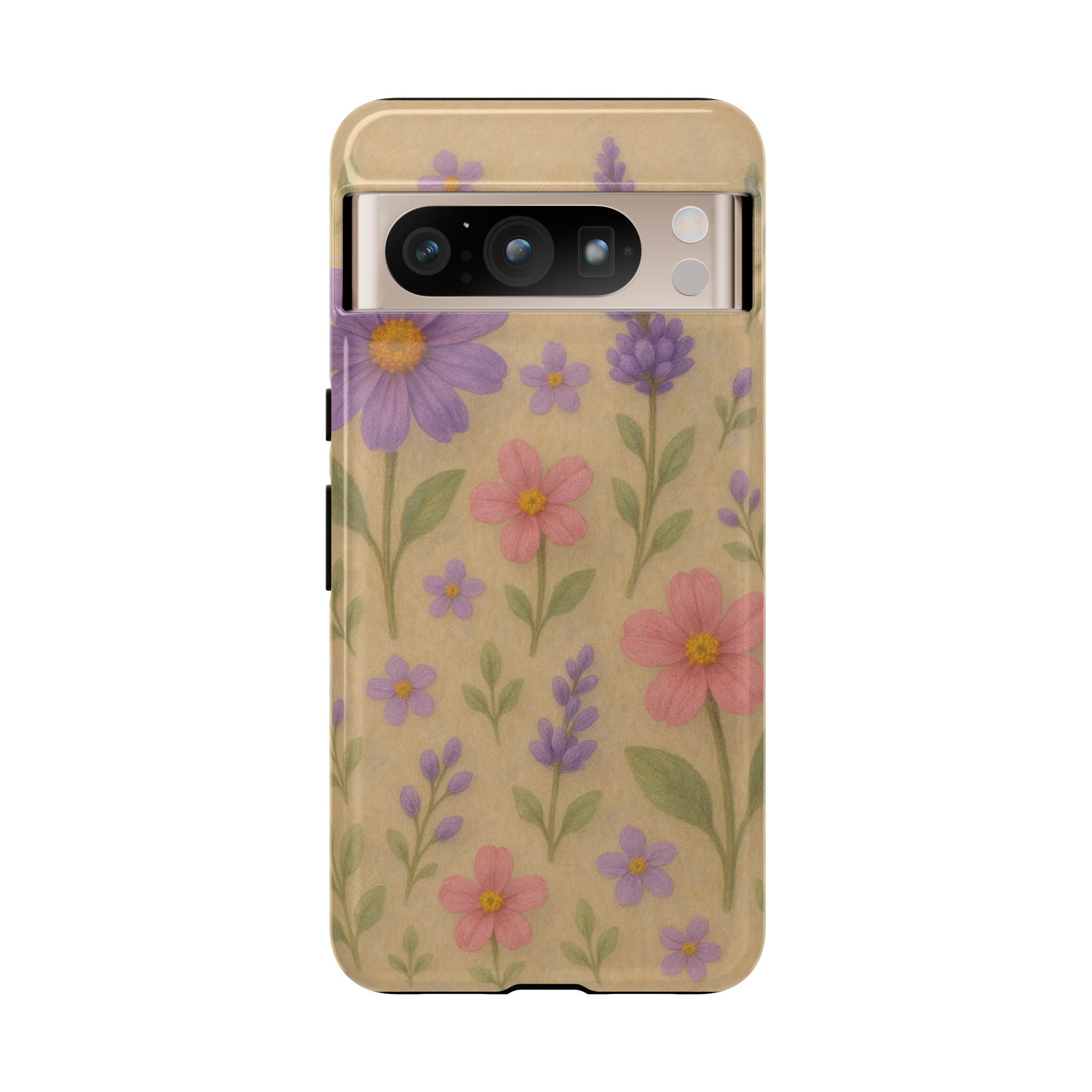 3D Illusion Wildflower Phone Case Cute Pastel Floral Design in Lavender, Pink, Mint Green – Aesthetic Protective Case for iPhone and  Android