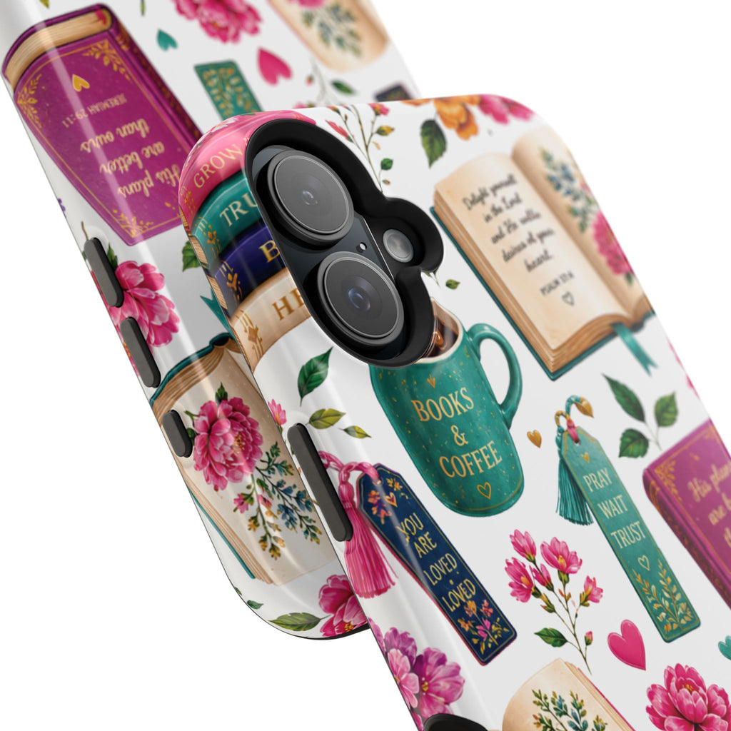 Christian Books & Coffee Phone Case — Magnetic Impact-Resistant Christian Gift