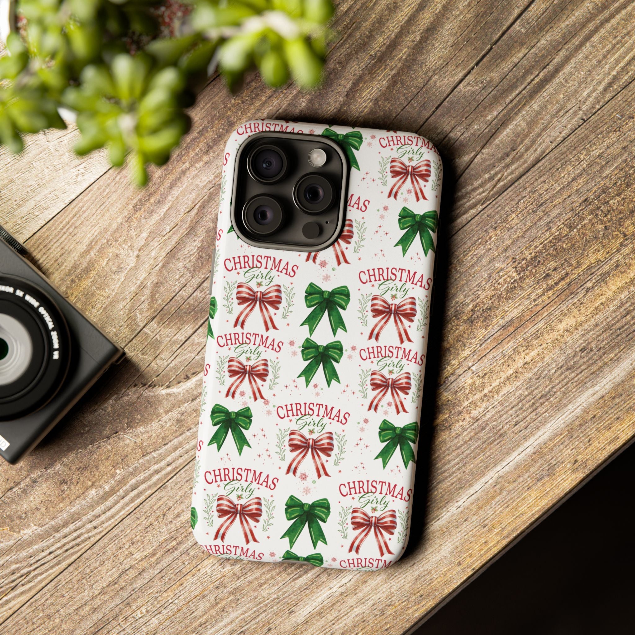 Girly Christmas Coquette Bows Pastel Phone Case for iPhone 17 16 15 23 Samsung, and Pixel | Stylish Protective Cover Gift for Her Perfect for Floral Lover