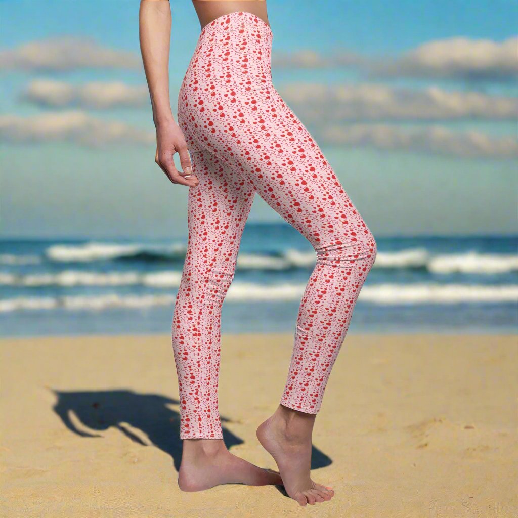 Red Hearts Women's Casual Leggings Stylish, Comfortable High-Waisted Yoga Pants for Everyday Wear, Workout, and Lounge – Perfect Gift Idea for Her – Available in Plus Sizes - MRSBYVALLE