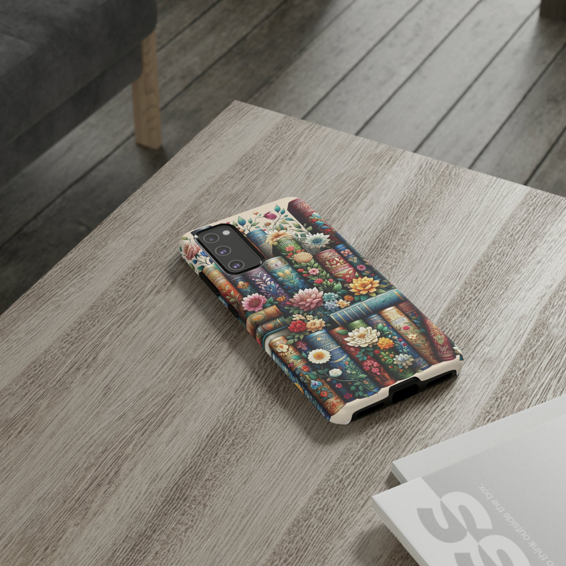 Books and Floral Boho Luxury Phone Tough Case Floral Elegant Durable Stylish for Modern Devices iPhone 15, Samsung iPhone Samsung Accessory Gift for Her.
