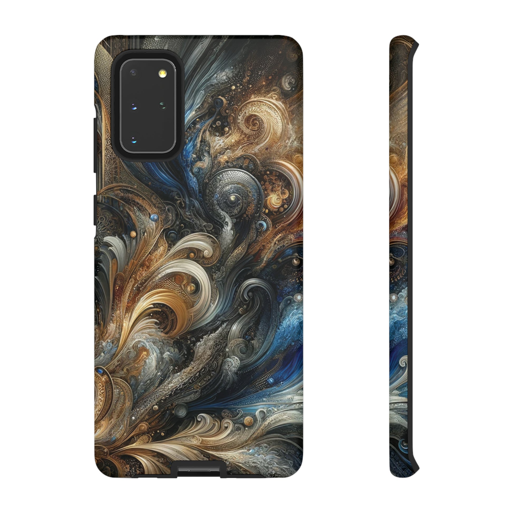 Gold and Navy Art Design Luxury Phone Tough Case Floral Elegant Durable Stylish for Modern Devices iPhone 15, Samsung iPhone Samsung Accessory Gift for Her.