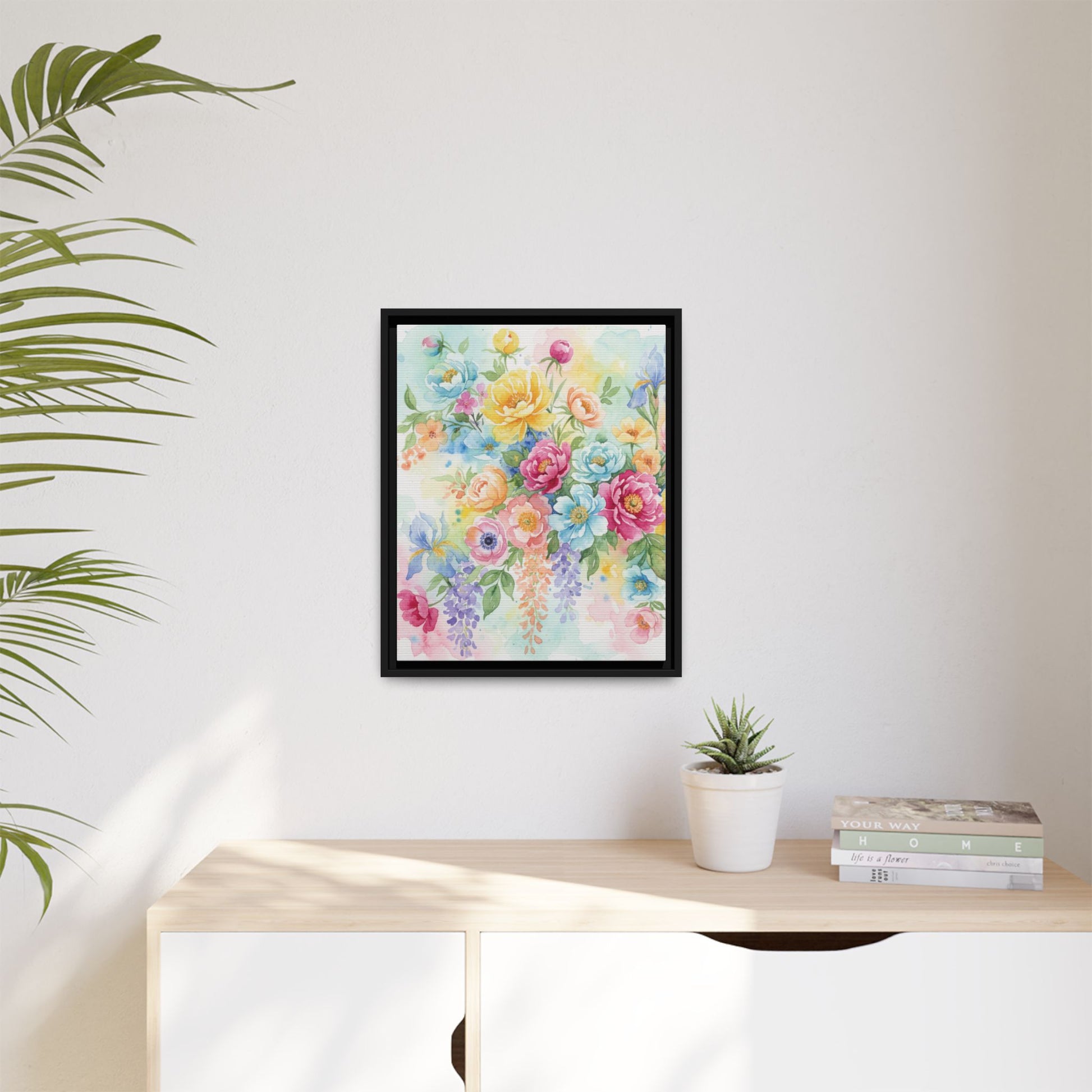 Watercolor Floral Bouquet Canvas, Framed Matte Wall Art | Multi-Color Wall Art