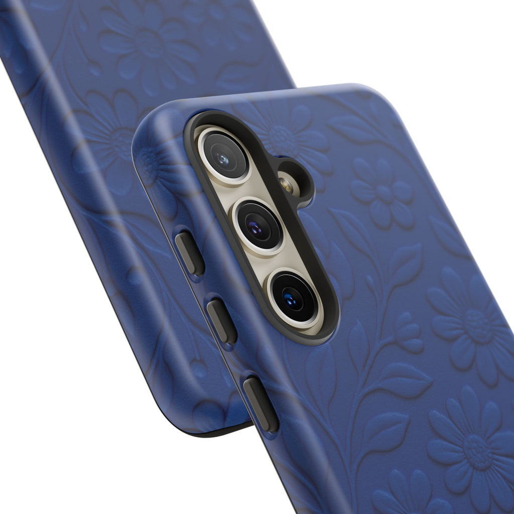 3D Illusion Floral Cobalt Blue Phone Case Elegant Raised Flower Design, Seamless Textured Look, Durable & Stylish Protection for iPhone and Android Models Fits iPhone & Samsung Models