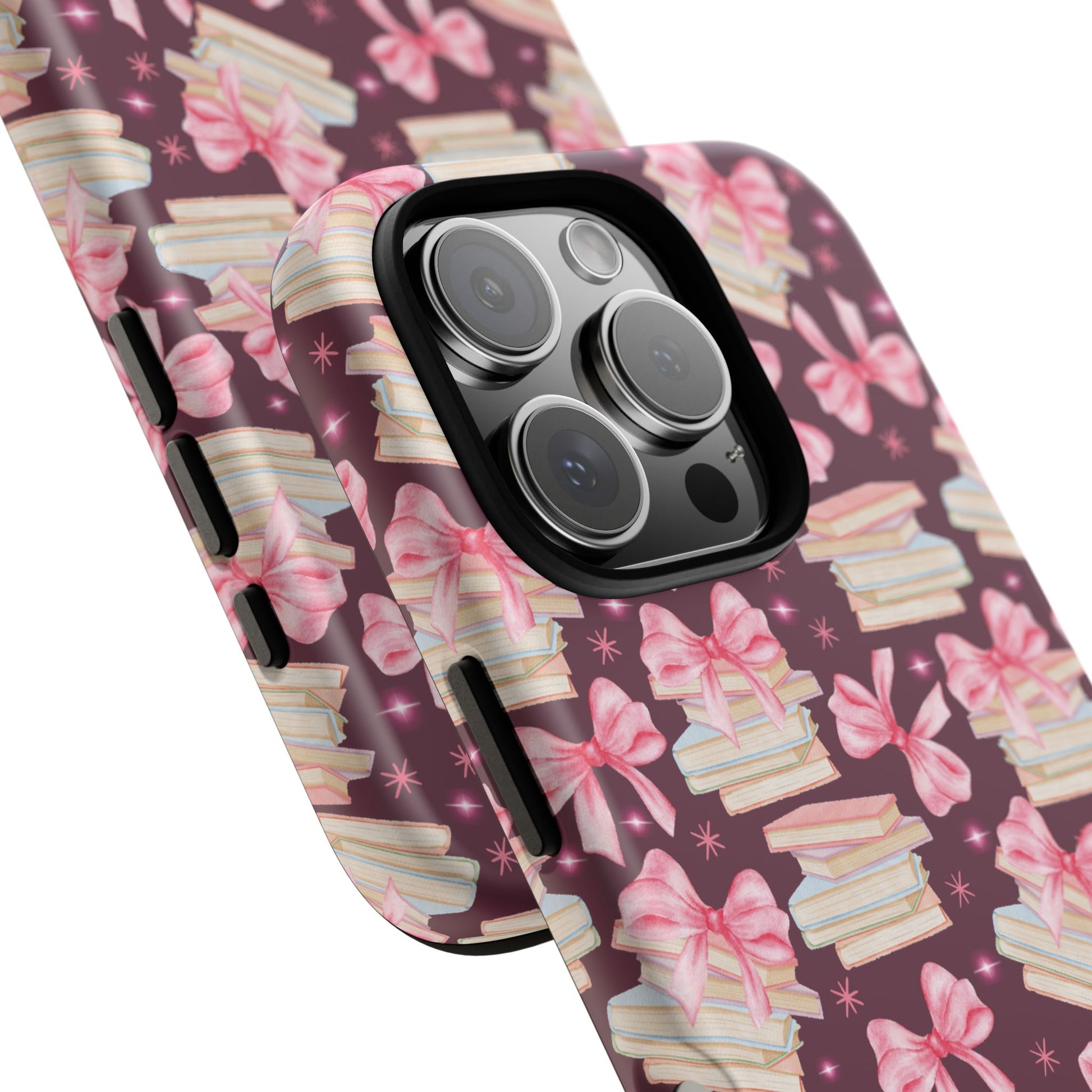 Coquette Pink Bows & Books Phone Case for iPhone 17 and Samsung, Pixel | Stylish Protective Cover Gift for Her Perfect for Floral Lover
