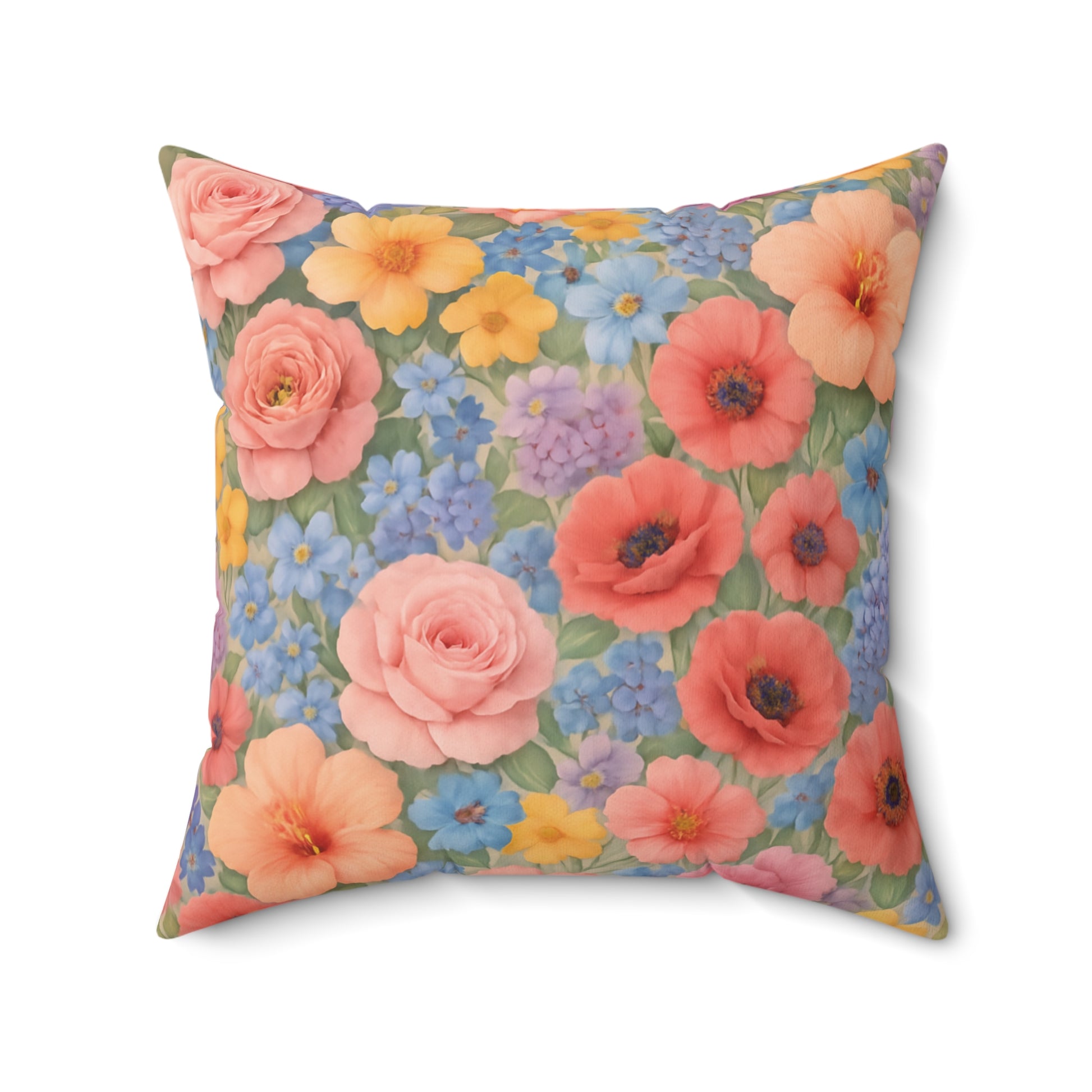 Luxury Floral Square Pillow – Colorful Botanical Print for Home Decor, Add Cozy Elegance to Your Living Room, Bedroom, or Reading Nook