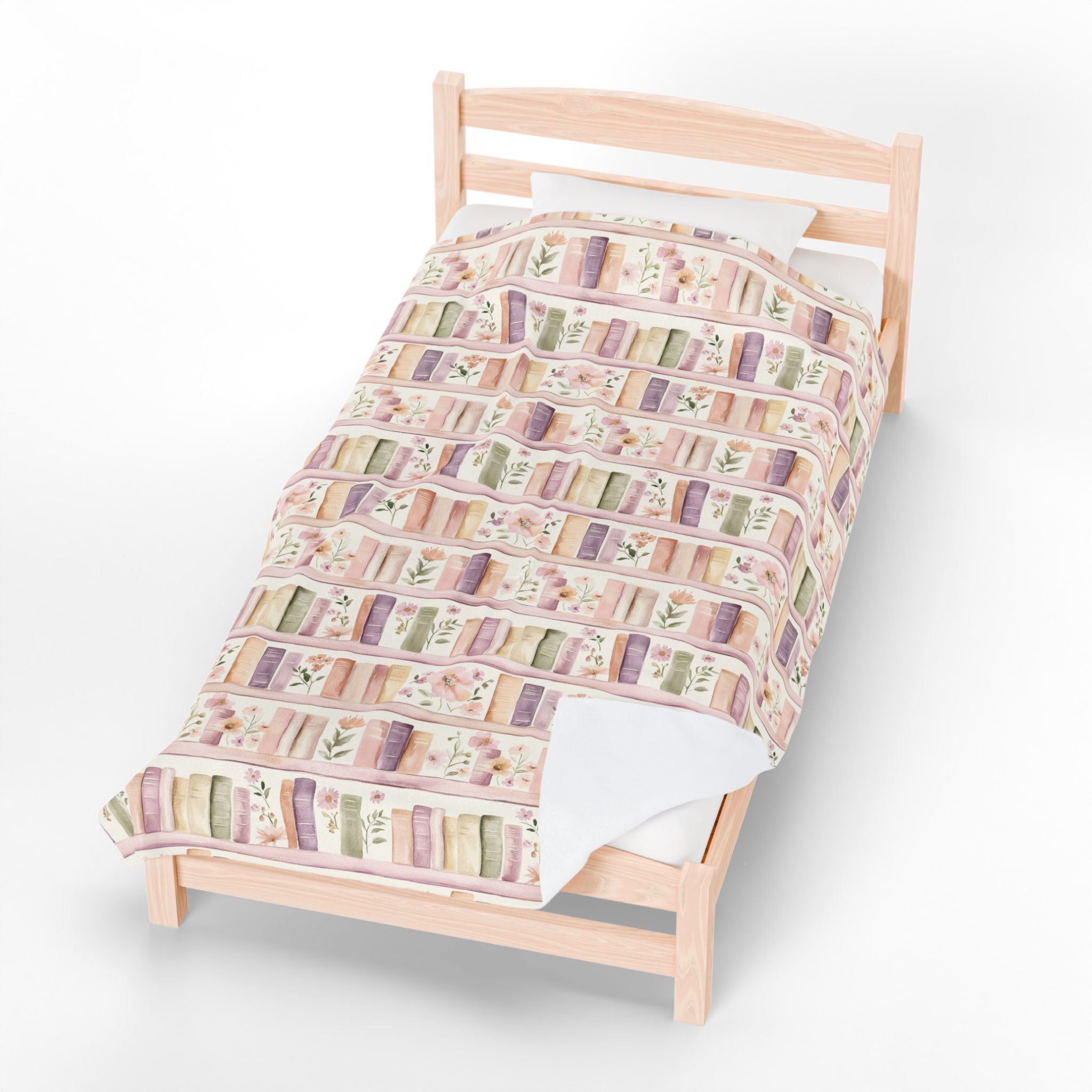 Couverture douillette en velours fleuri « Lavender Books » pour coin lecture