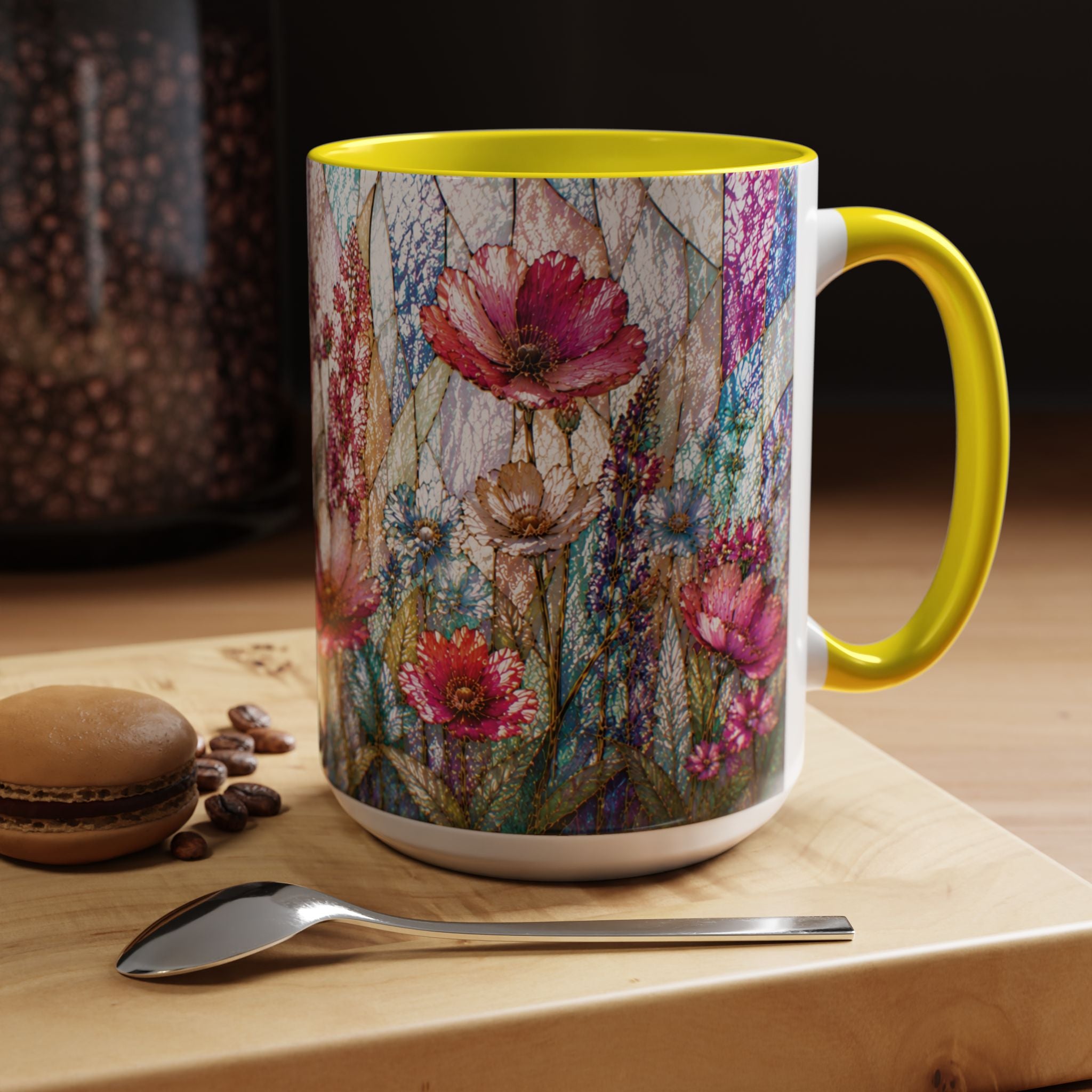 Wildflower Watercolor Coffee Mug Vibrant Wildflower Accent 11/15oz Stain Glass Illusion