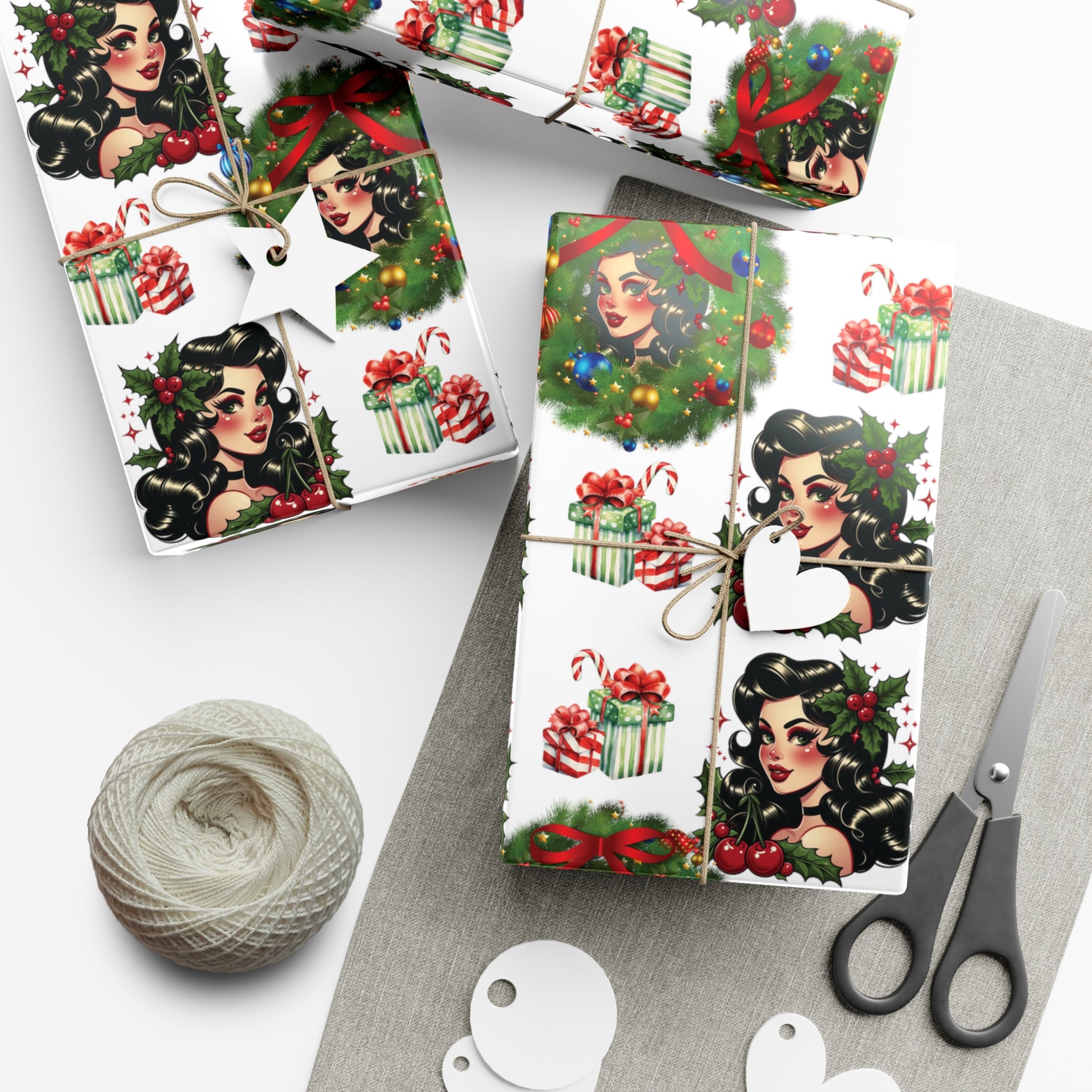 Retro Women Christmas Theme Wrapping Paper Vintage-Inspired Gift Wrap Perfect for Christmas Gifts and Special Occasions, Moms Gift - MRSBYVALLE