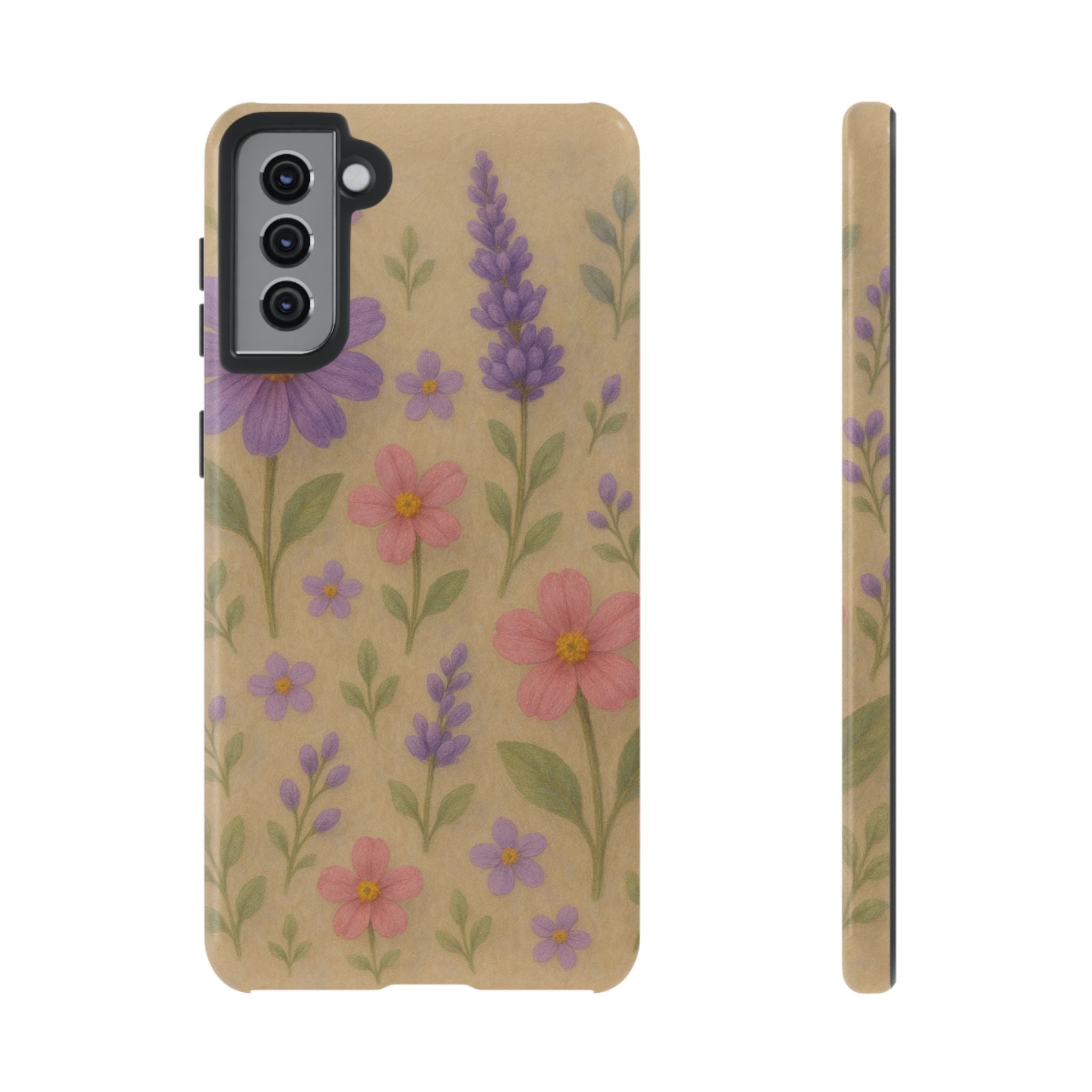 3D Illusion Wildflower Phone Case Cute Pastel Floral Design in Lavender, Pink, Mint Green – Aesthetic Protective Case for iPhone and  Android