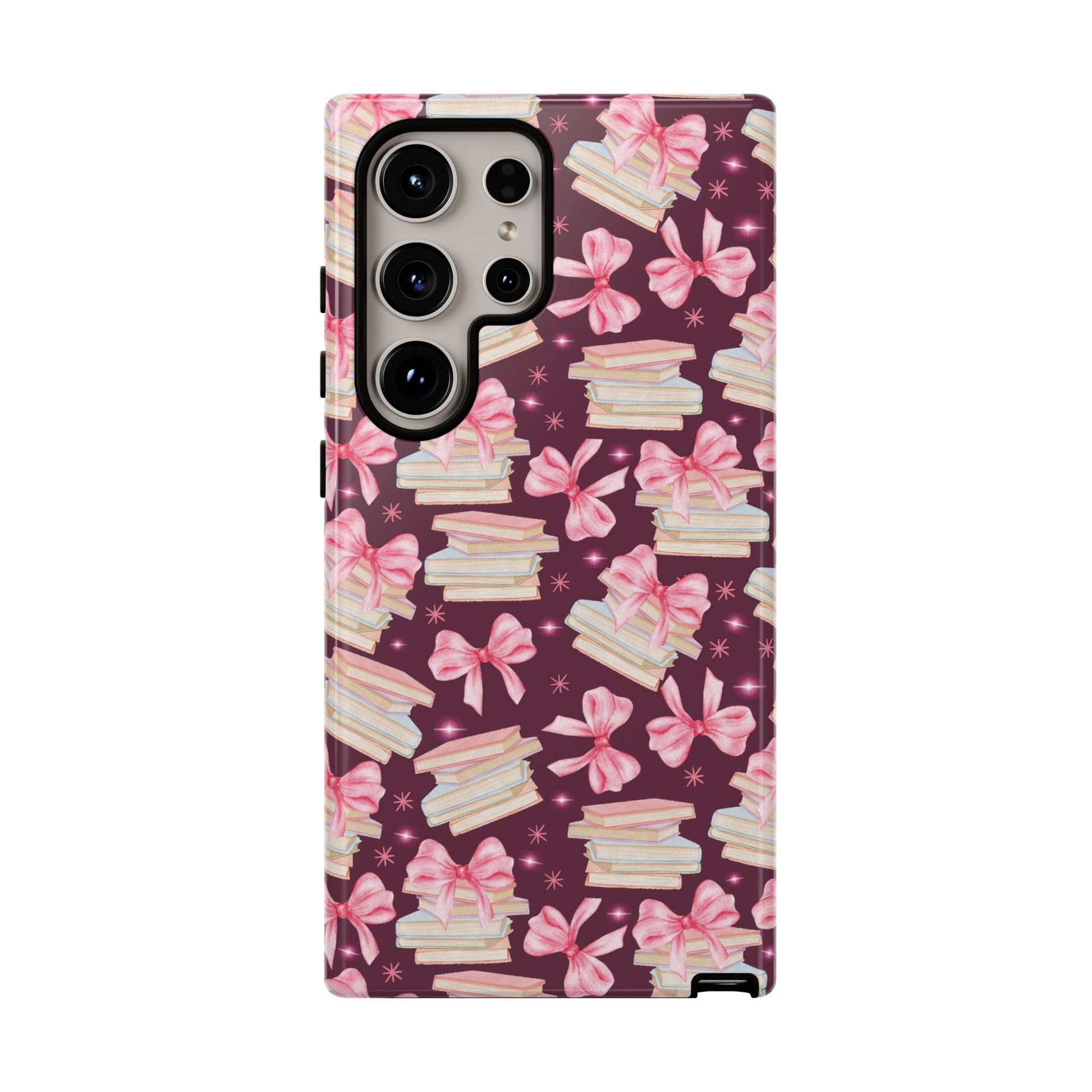 Coquette Pink Bows & Books Phone Case for iPhone 17 and Samsung, Pixel | Stylish Protective Cover Gift for Her Perfect for Floral Lover