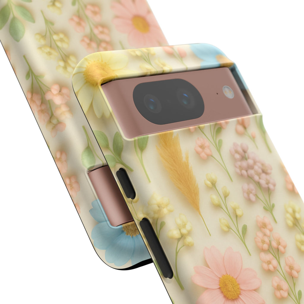 Pastel Dried Flowers Illusion Phone Case 3D Realistic Pressed Floral Design, Bright Botanical Aesthetic, Soft Nature-Inspired CoveriPhone & Galaxy