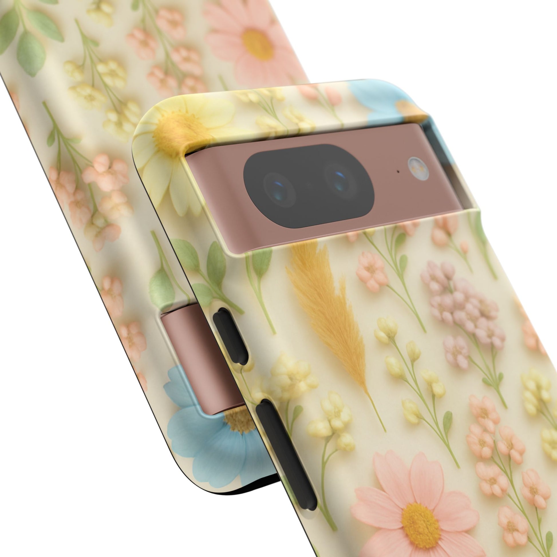 Pastel Dried Flowers Illusion Phone Case 3D Realistic Pressed Floral Design, Bright Botanical Aesthetic, Soft Nature-Inspired CoveriPhone & Galaxy
