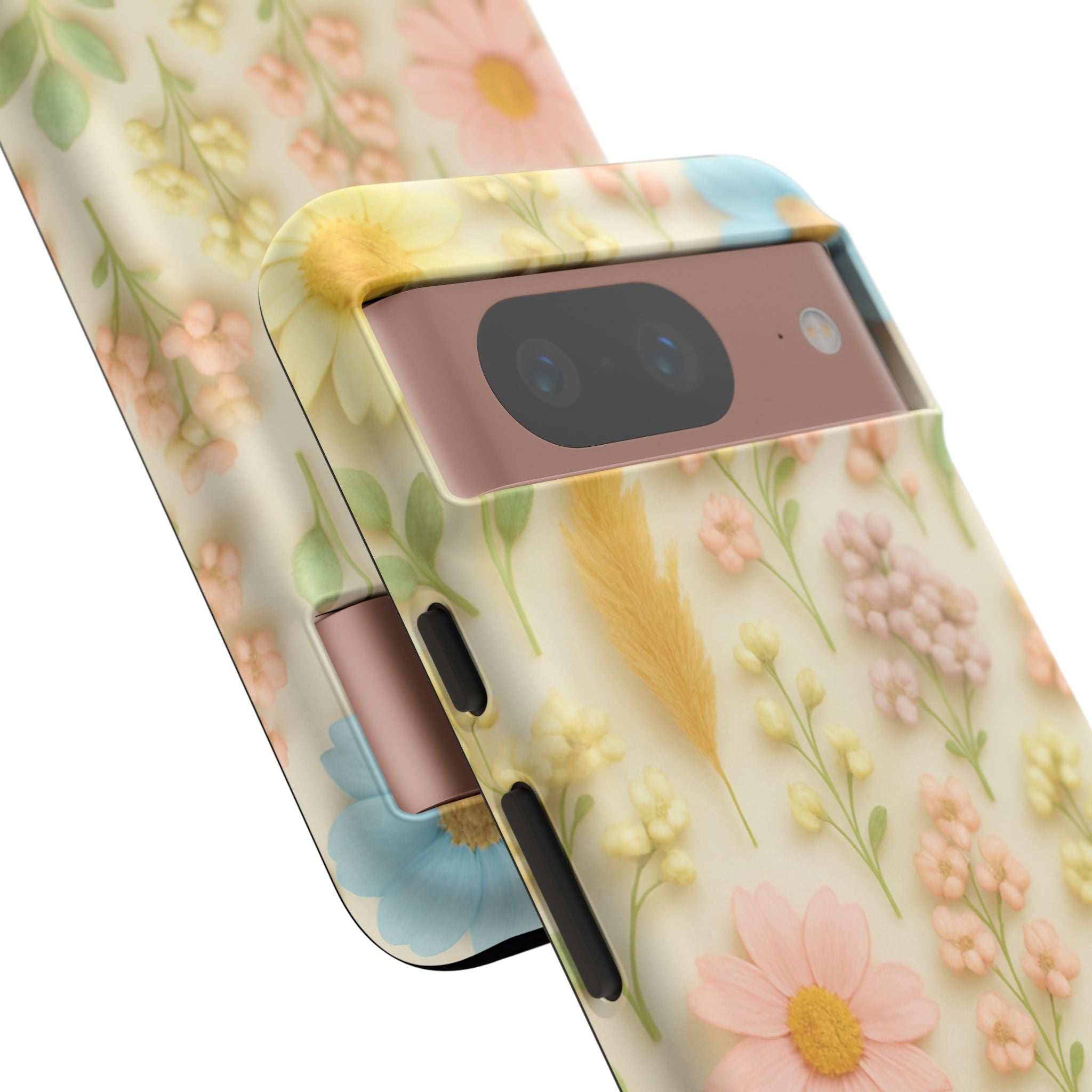 Pastel Dried Flowers Illusion Phone Case 3D Realistic Pressed Floral Design, Bright Botanical Aesthetic, Soft Nature-Inspired CoveriPhone & Galaxy