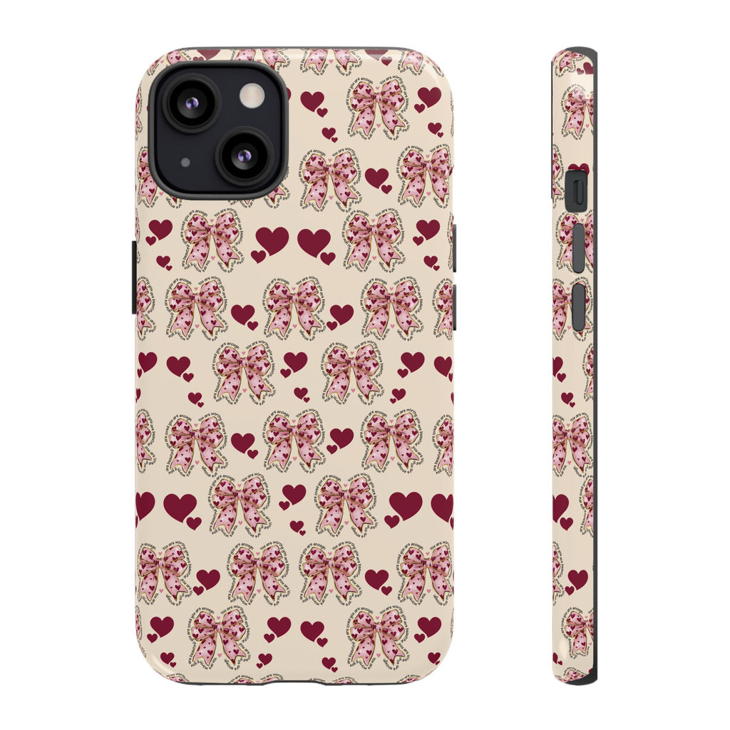 Charming Hearts & Pink Bows Phone Case Stylish & Durable Protection for Your Device | Scratch-Resistant, Slim Fit, and Lightweight Design for Everyday Use for iPhone & Android | Fresh Nature-Inspired Design!