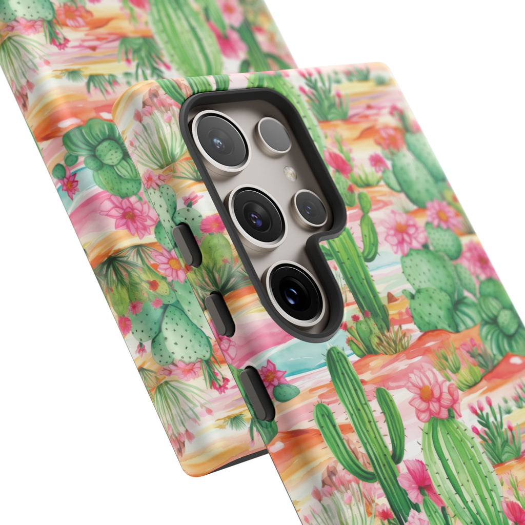 Pink and Mint Green Cactus Phone Case - Tough, Stylish Cover with Cactus Flowers | Durable Protection for iPhone & Android | Fresh Nature-Inspired Design!