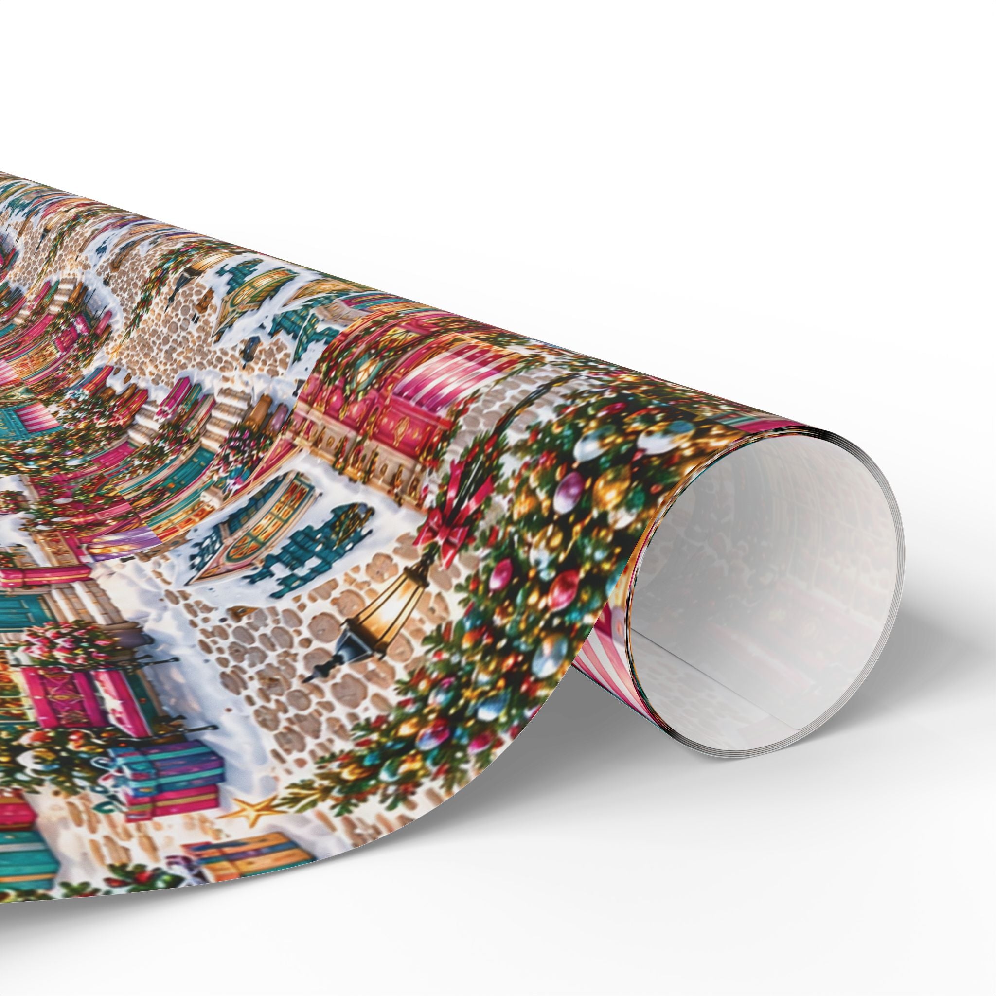 Christmas Village Wrapping Paper Roll  Festive Holiday Gift Wrap