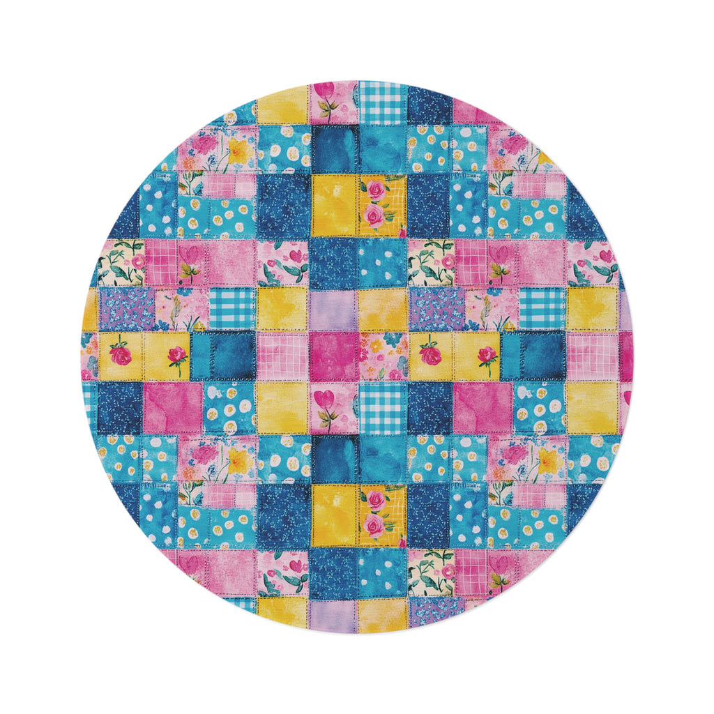 Pastel Patchwork Illusion Round Rug — Soft Decorative Area Rug Office perfect for Craft Room