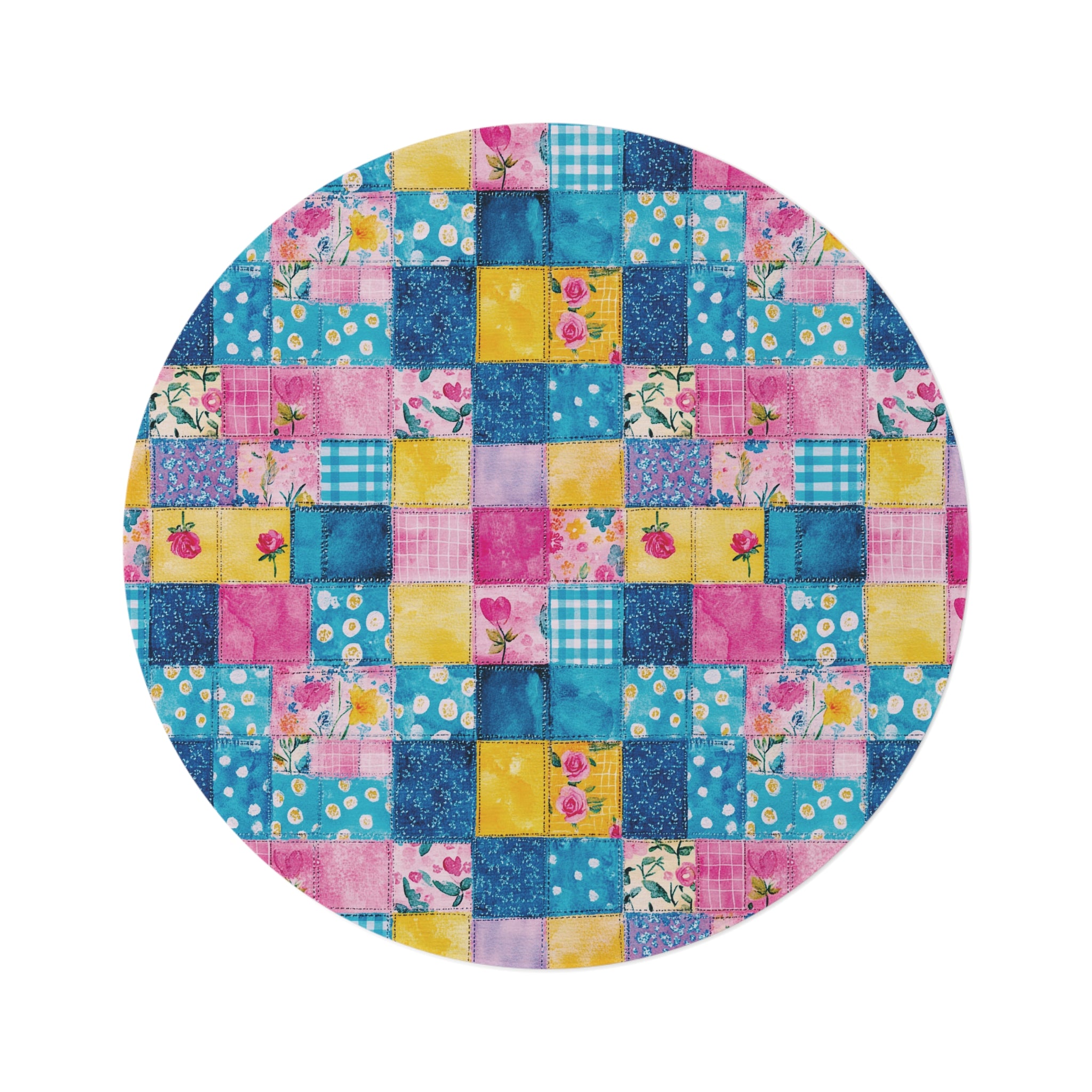 Pastel Patchwork Illusion Round Rug — Soft Decorative Area Rug Office perfect for Craft Room