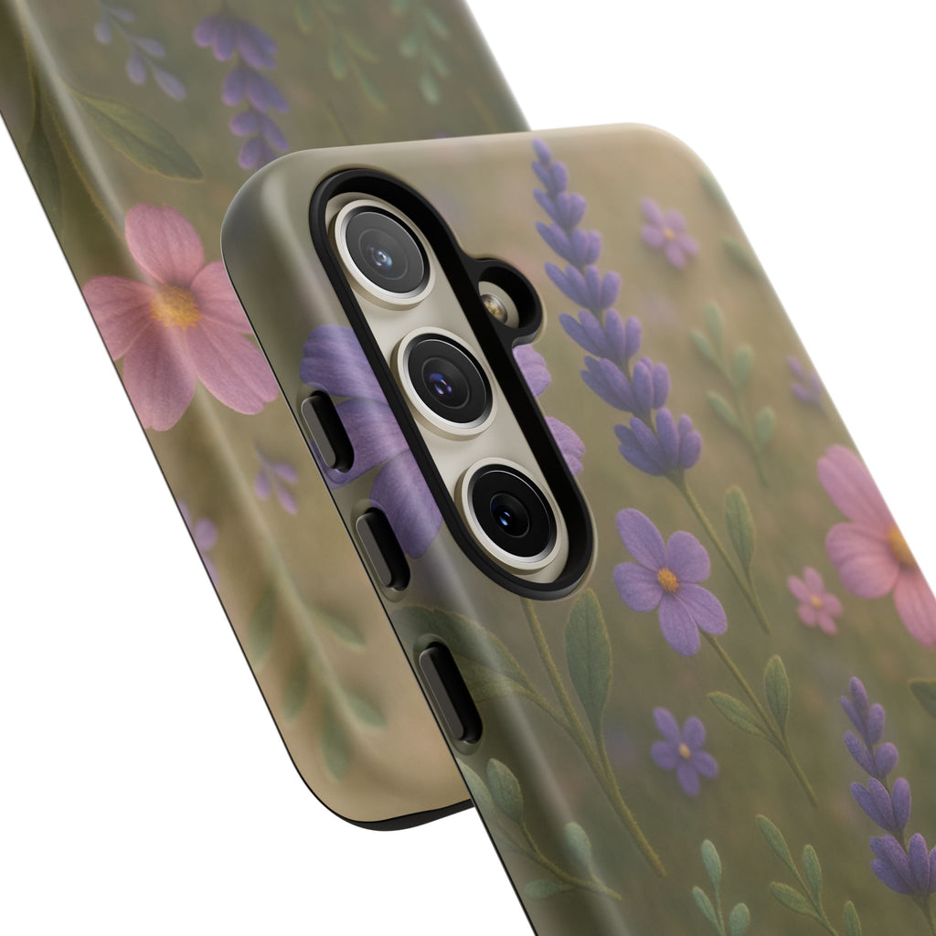 Pastel Flowers 3D Illusion Wildflower Phone Case Cute Pastel Floral Design in Lavender, Pink, Mint Green Aesthetic Protective Case for iPhone and  Android