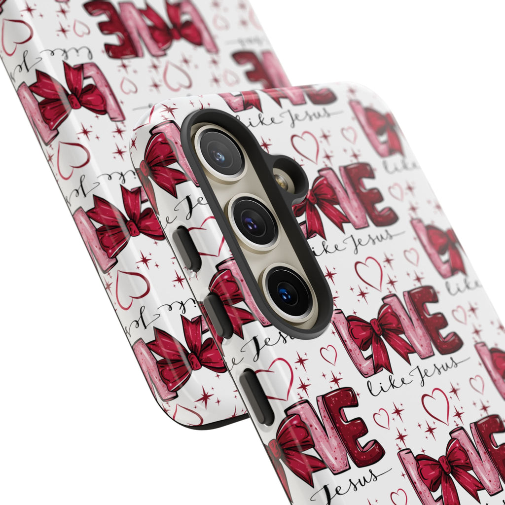 Love Like Jesus Red Bows and Hearts—Tough, Faithful Phone Cases & Religious iPhone Accessories: Protect Your Device & Show Your Faith