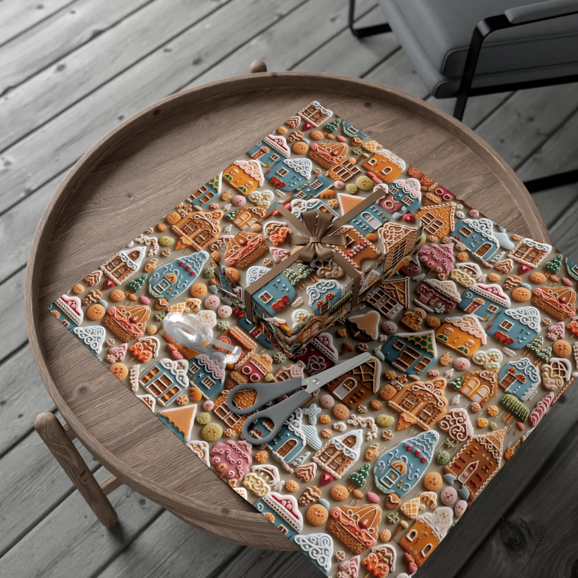 Colorful Gingerbread House Wrapping Paper - Festive Holiday Design, Premium Quality, 100% Recyclable, Perfect for Christmas Gifts and Special Occasions - MRSBYVALLE