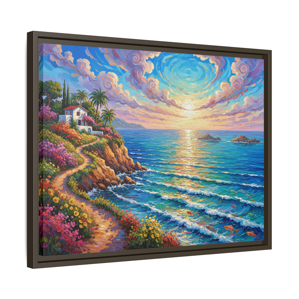 Toile imprimée florale océanique | Décoration murale colorée et lumineuse de paysage marin, œuvre d'art de bureau encadrée et mate