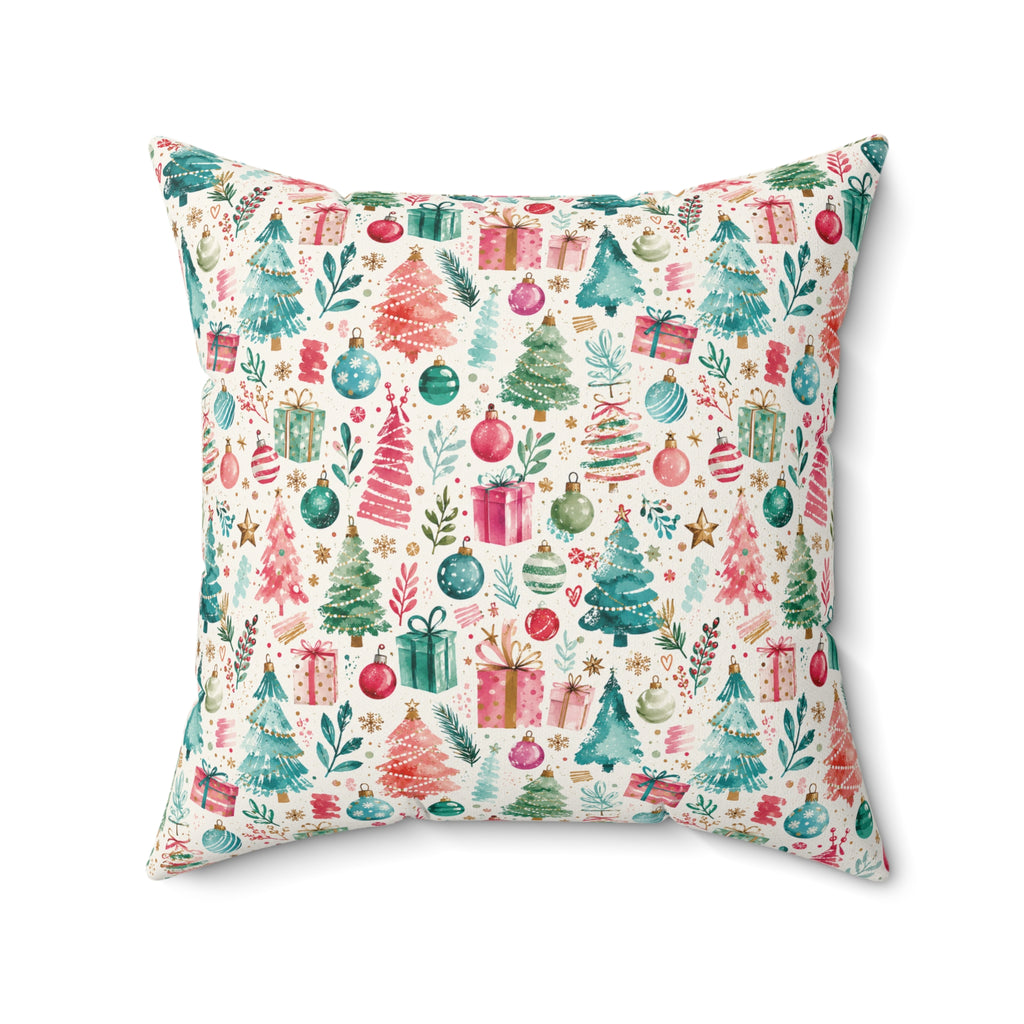 Christmas Trees & Ornaments Holiday Throw Pillow Fun Watercolors