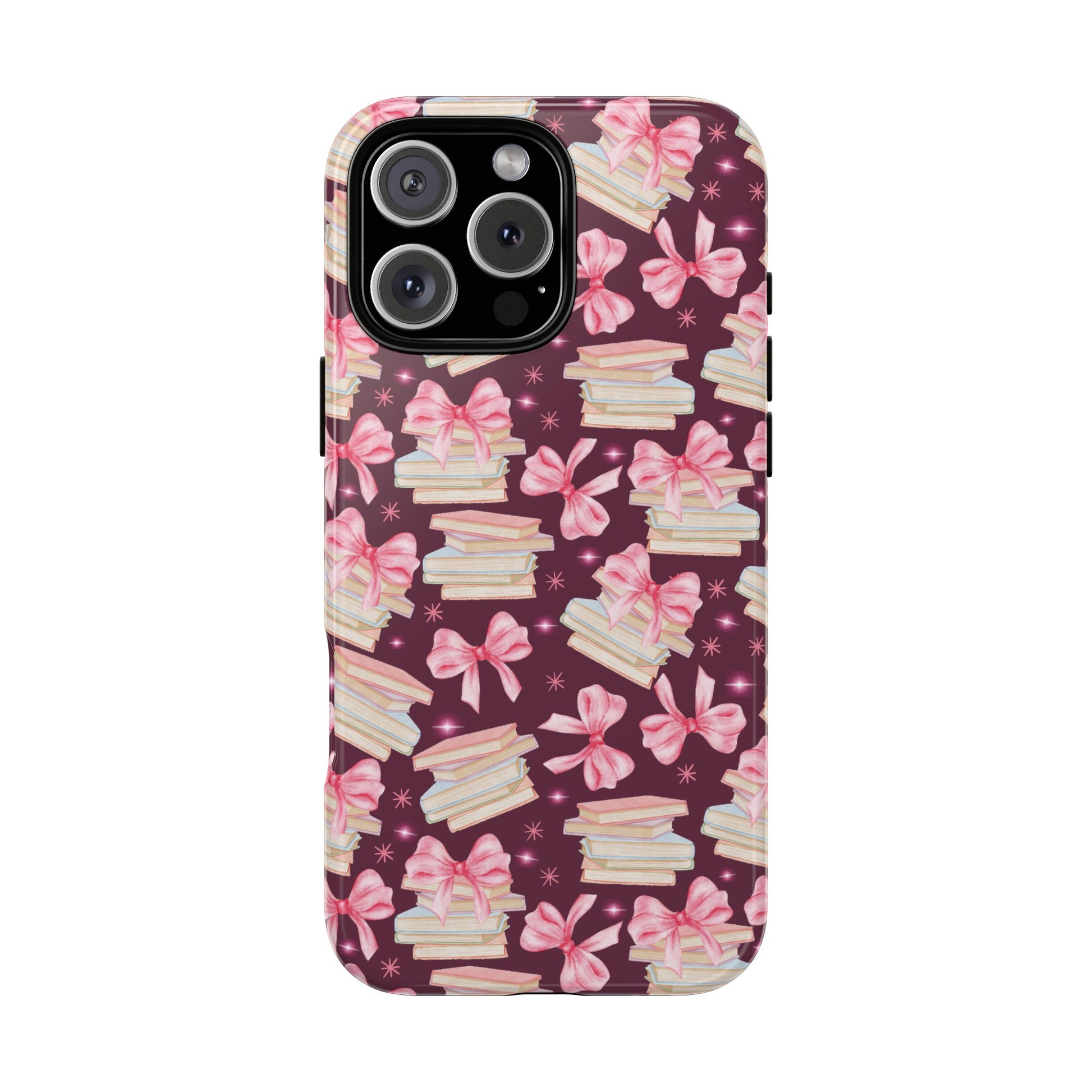 Coquette Pink Bows & Books Phone Case for iPhone 17 and Samsung, Pixel | Stylish Protective Cover Gift for Her Perfect for Floral Lover