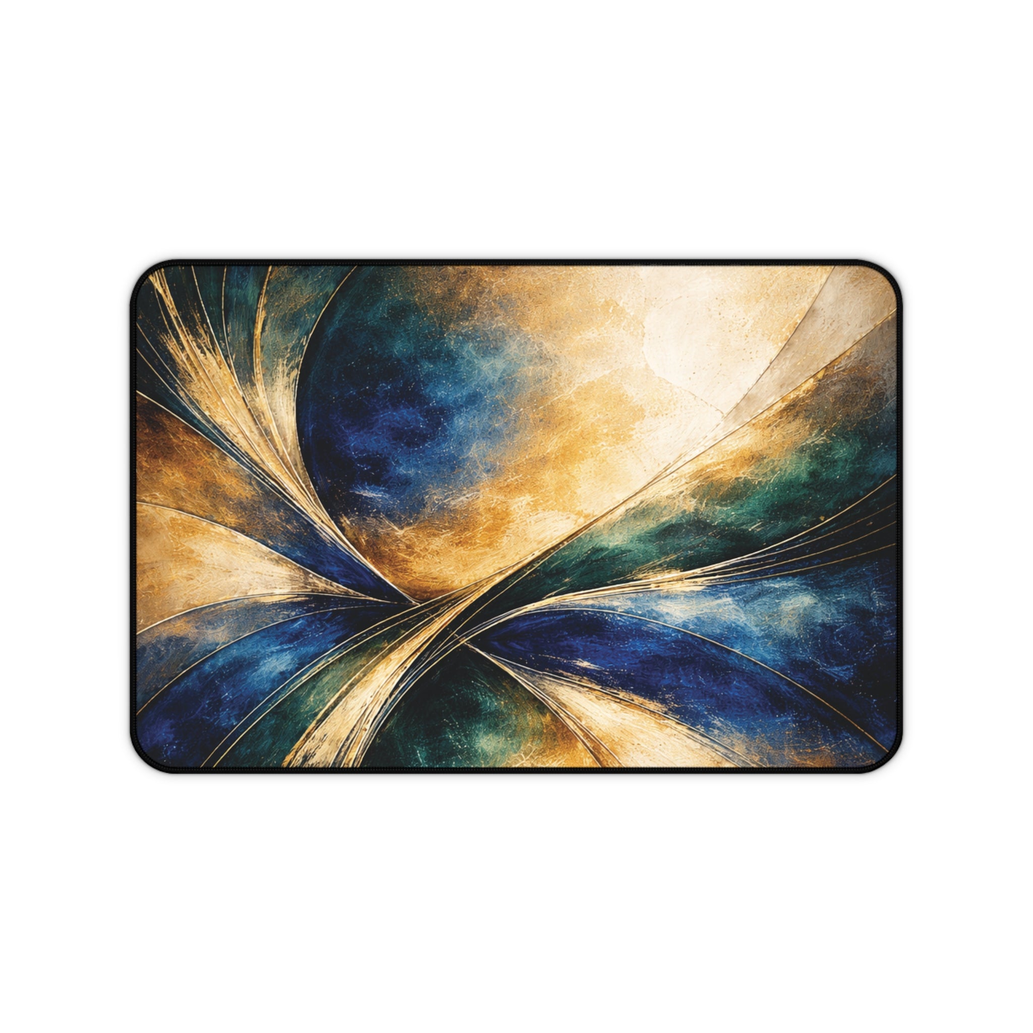 Gilded Convergence Blue & Gold NeoDeco Desk Mat — Luxury Office Desk Mat