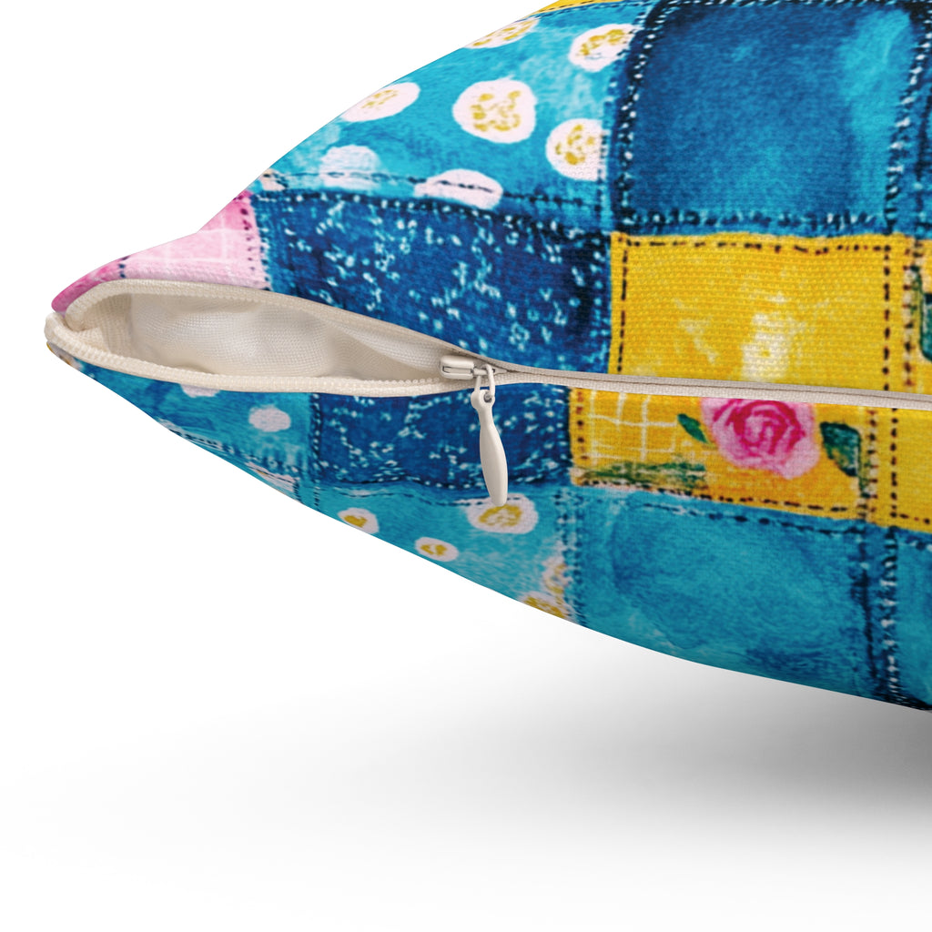 Pastel Patchwork Illusion Square Pillow — Soft Decorative Throw Cushion