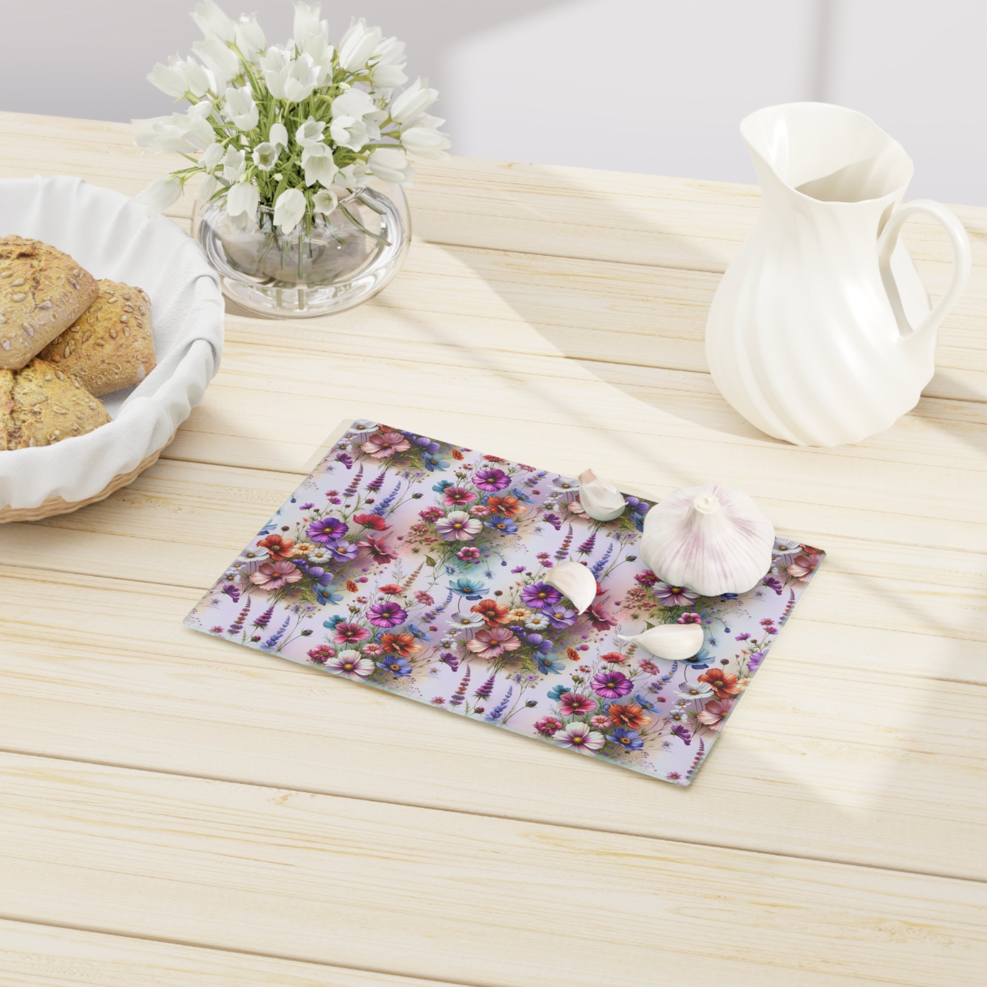 Cutting Board Floral Tempered Glass Cutting Board Durable Kitchen Decor with Elegant Flower Design, Housewarming, New House Gift - MRSBYVALLE