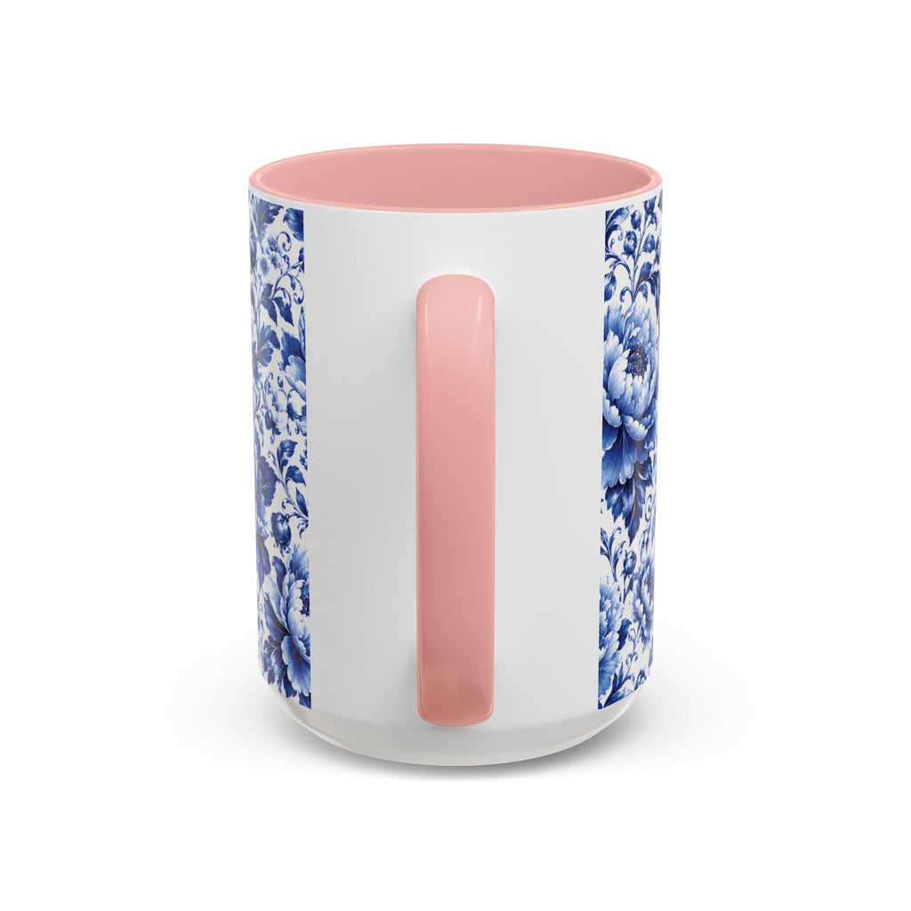 Blue Floral Ceramic Coffee Mug — Vintage Delft Peony Accent (11oz & 15oz) Blue & White Chinoiserie Tea Mug