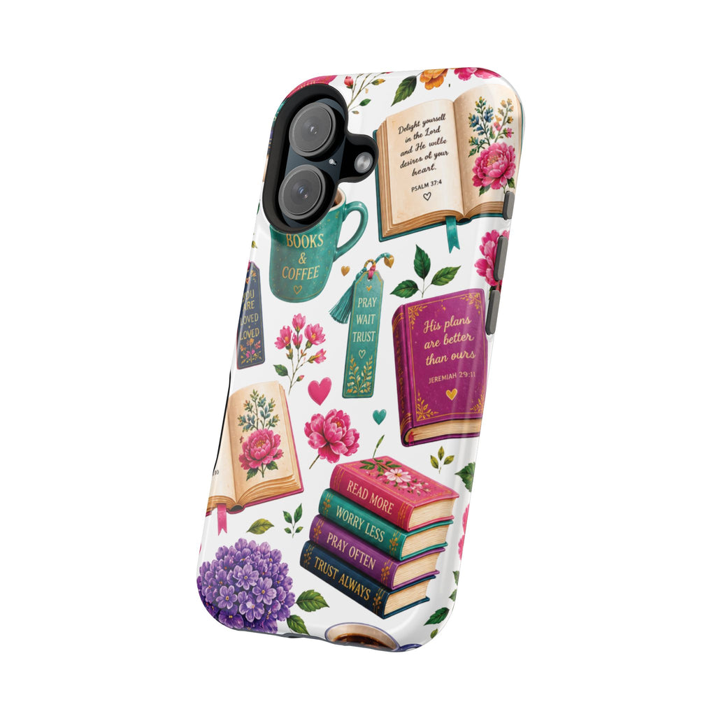 Christian Books & Coffee Phone Case — Magnetic Impact-Resistant Christian Gift