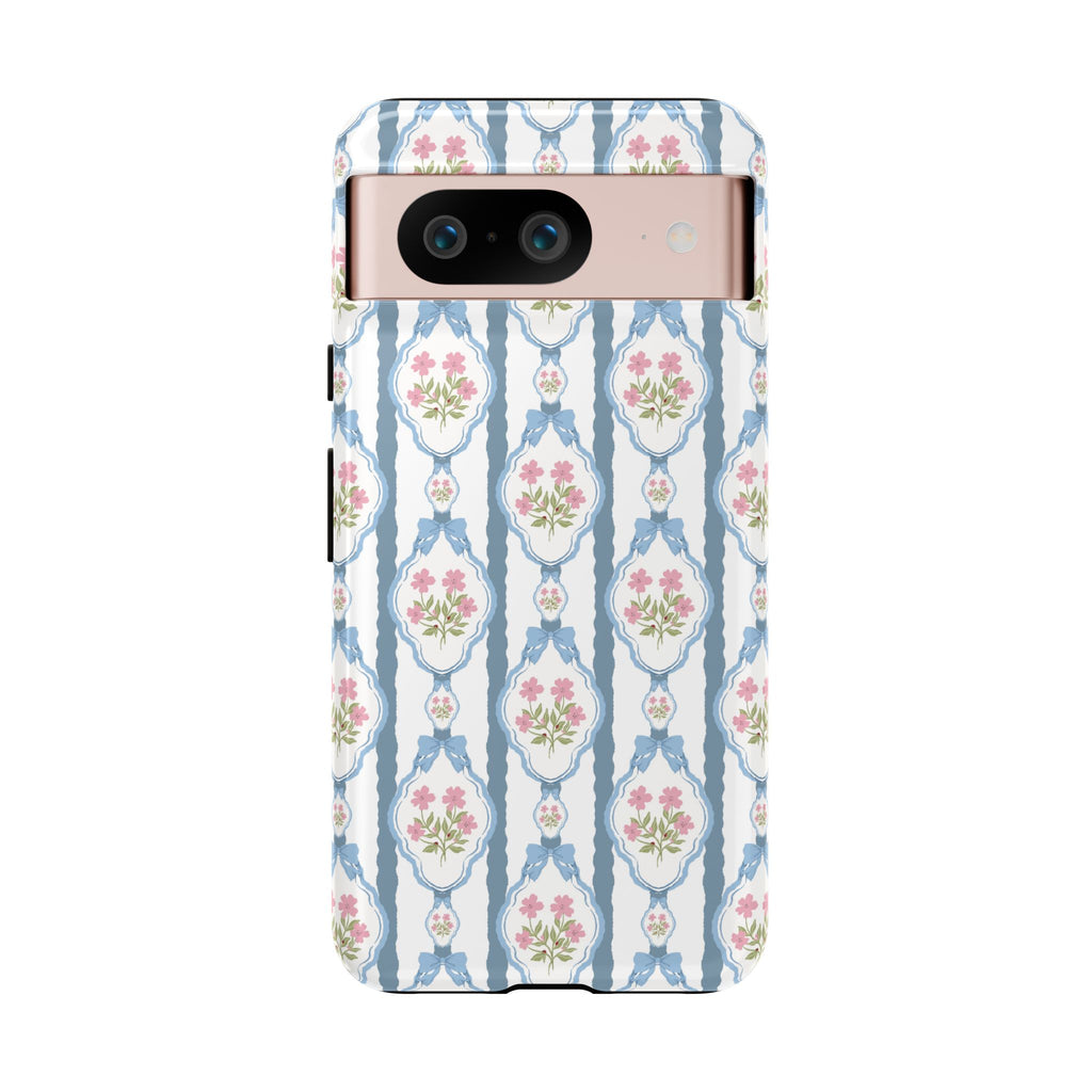 Coque de téléphone Vintage Nœud Bleu et Rose — Motif floral romantique « Tough Cases »