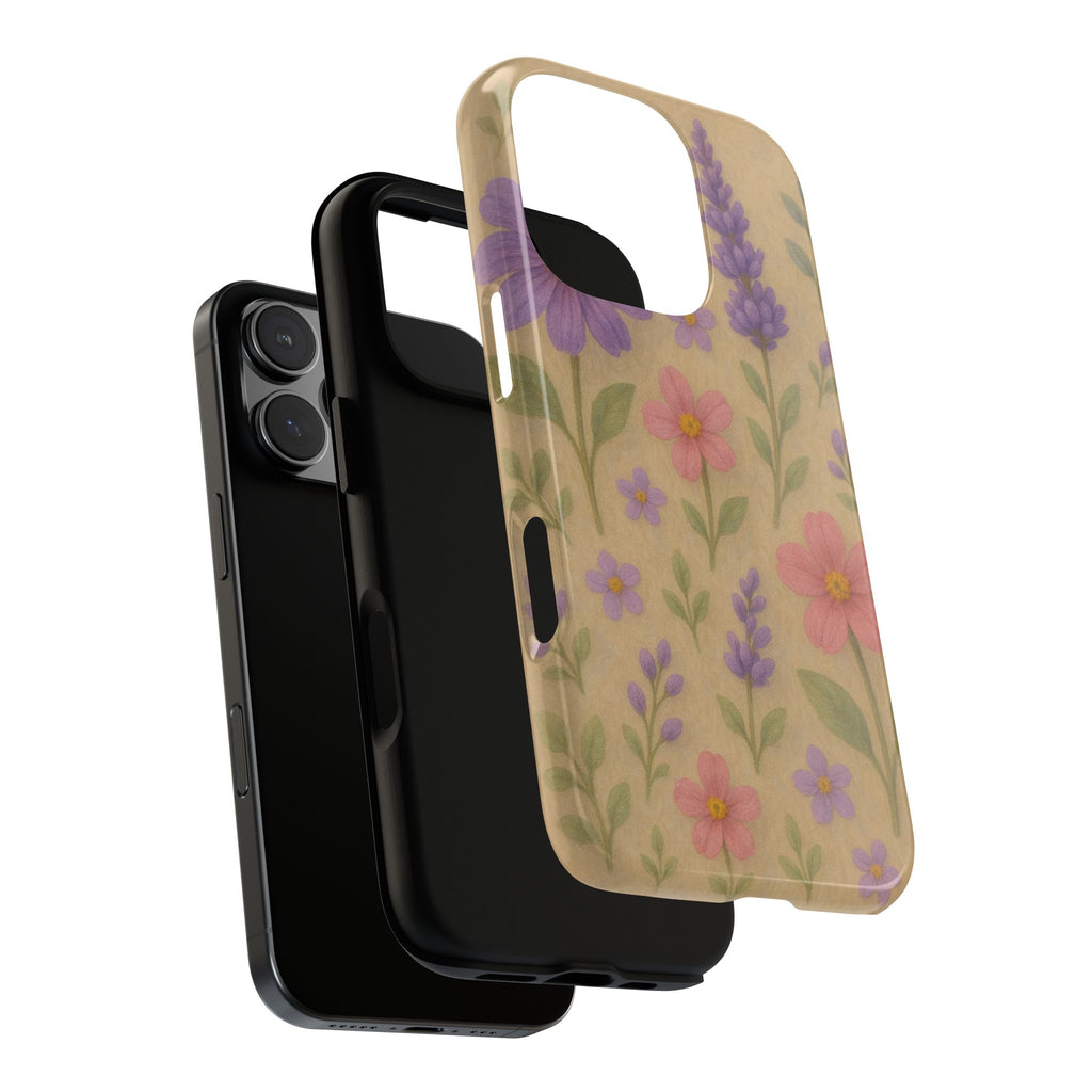 3D Illusion Wildflower Phone Case Cute Pastel Floral Design in Lavender, Pink, Mint Green – Aesthetic Protective Case for iPhone and  Android