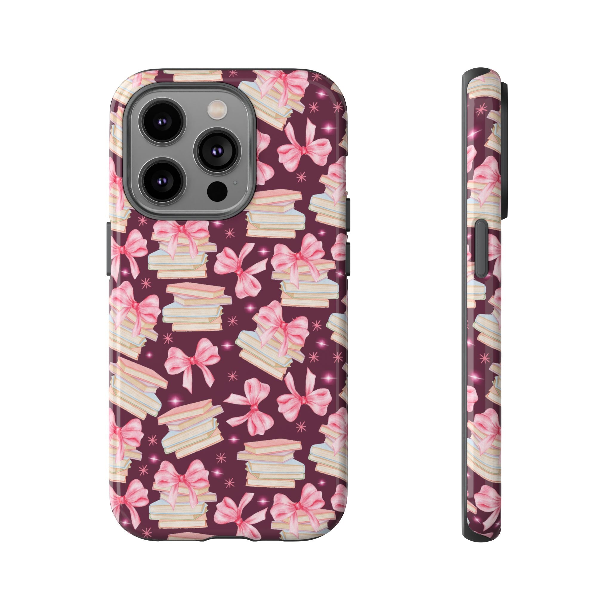 Coquette Pink Bows & Books Phone Case for iPhone 17 and Samsung, Pixel | Stylish Protective Cover Gift for Her Perfect for Floral Lover