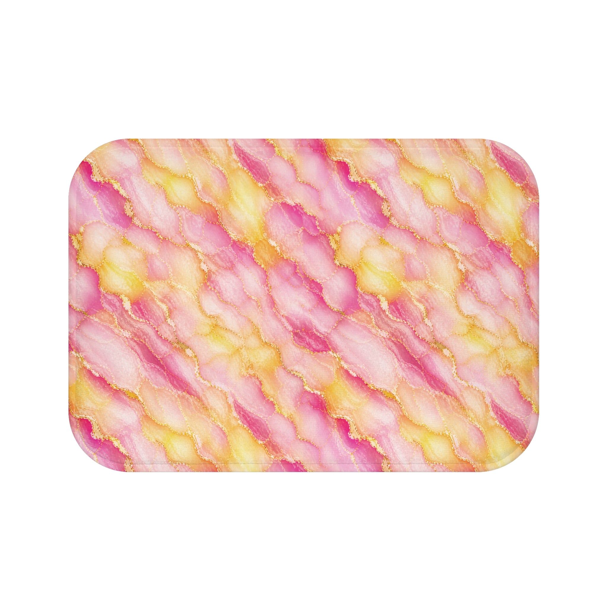 Blush Pink & Pastel Yellow Marble Bath Mat — Gold Vein Luxury Floor Decor