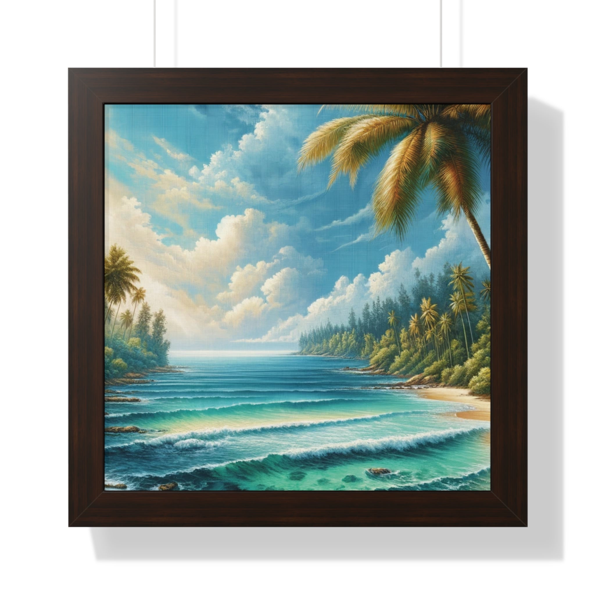 Coastal Bliss Ocean Beach View Framed Canvas Wall Art for Home Decor Framed Canvas Print Wall Art Classic Encased in Black, White, or Walnut Frames with Durable Acrylic Protection Ready to Hang  Timelessly Crafted..