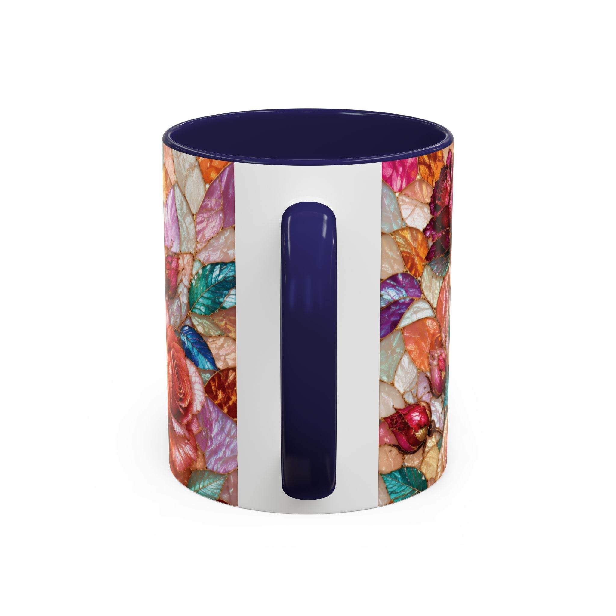 Floral Stained-Glass Accent Coffee Mug Colorful Rose Pattern (11/15 oz) Gift for Her