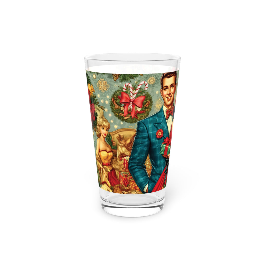 Retro Radiance: 16 oz Pint Glass Featuring 50s Franciscan Diamond Starburst Kitsch Christmas Card Art Party Drinkware, Cocktail Glass Housewarming Perfect Gift Party Drinkware, Cocktail, Wedding Perfect for Parties - MRSBYVALLE