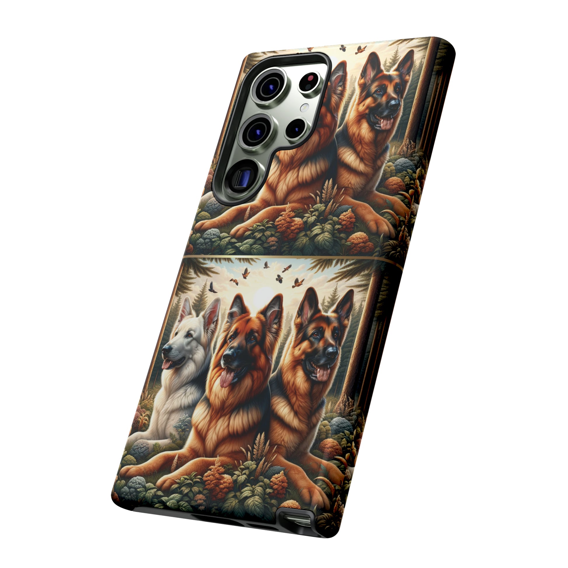 German Shepherd Phone Tough Case Floral Elegant Durable Dog Lover Devices iPhone 15, Samsung iPhone Samsung Accessory Gift for Her.