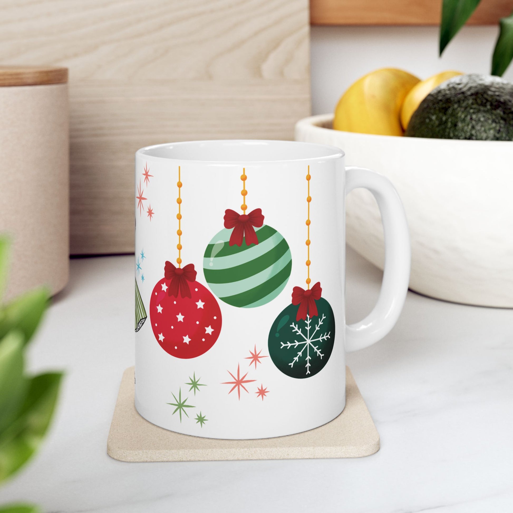 Retro Glam 50s Christmas Mug | Vintage Holiday Coffee Cup, Festive Mid Century Xmas Kitchen Drinkware Gift for Mom