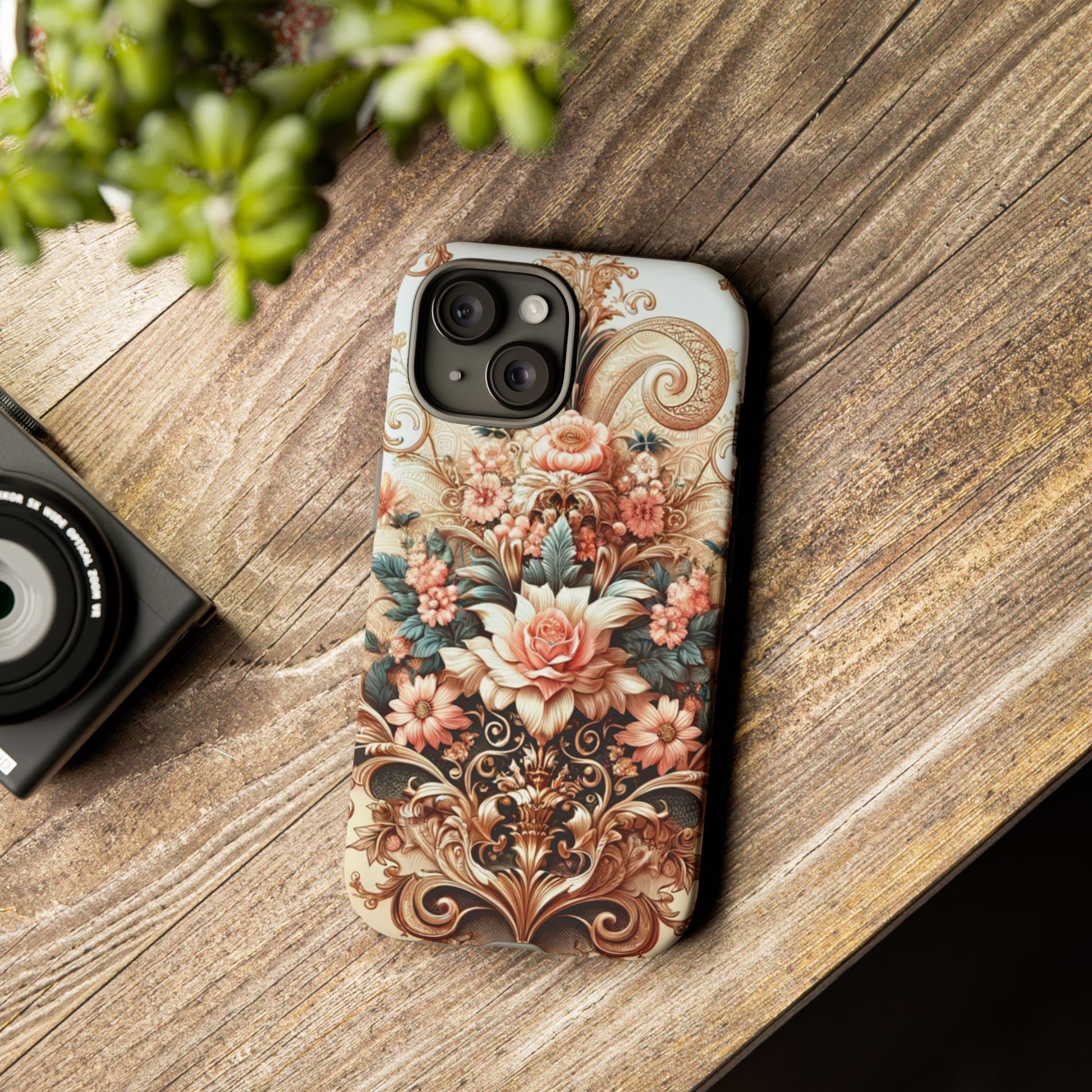 Gold Design Luxury Phone Tough Case Floral Elegant Durable Stylish for Modern Devices iPhone 17, 16, 15, Samsung iPhone Samsung Accessory Gift for Her