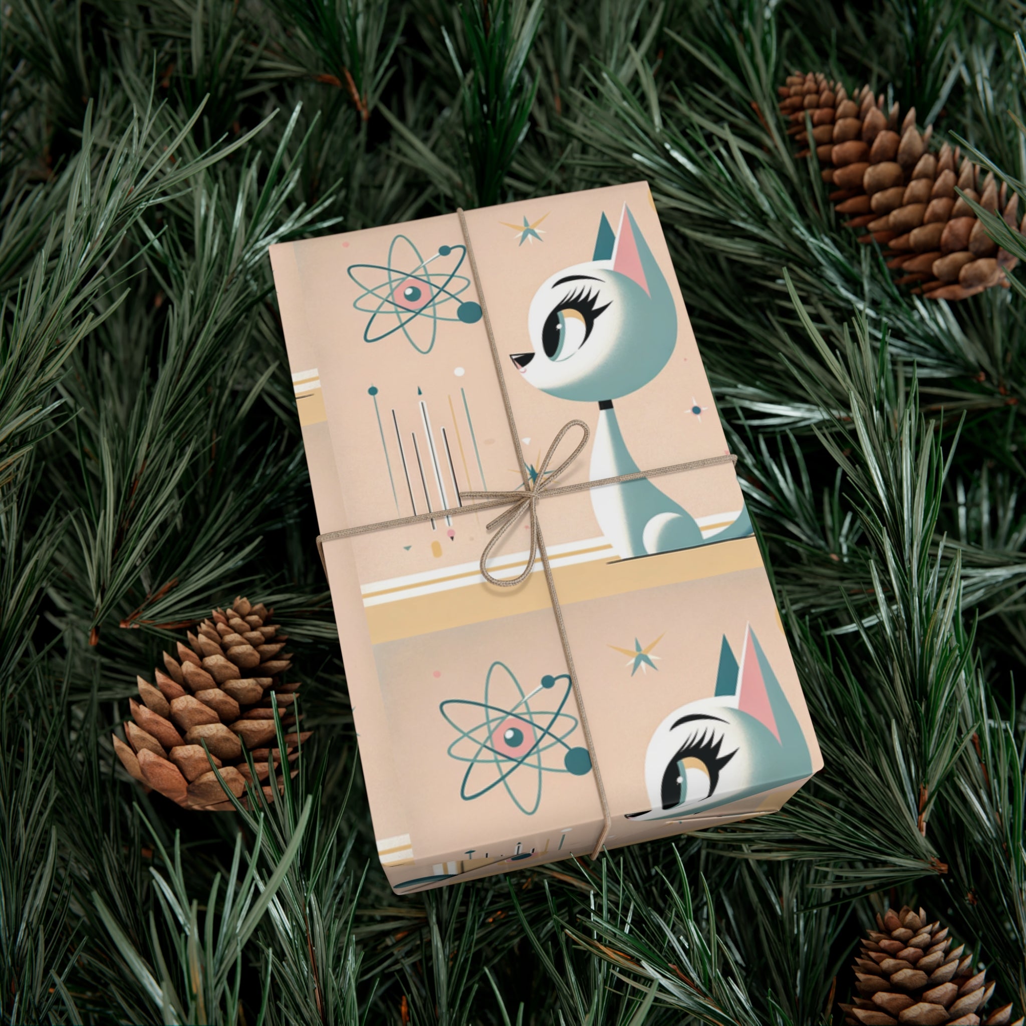 Atomic Pastel Cat 3D Illusion Wrapping Paper Cat Lover Gift Wrap it's Perfect for Weddings, Bridal & Baby Showers Eco-Friendly, Vibrant Design in Matte/Satin, All Occasion.