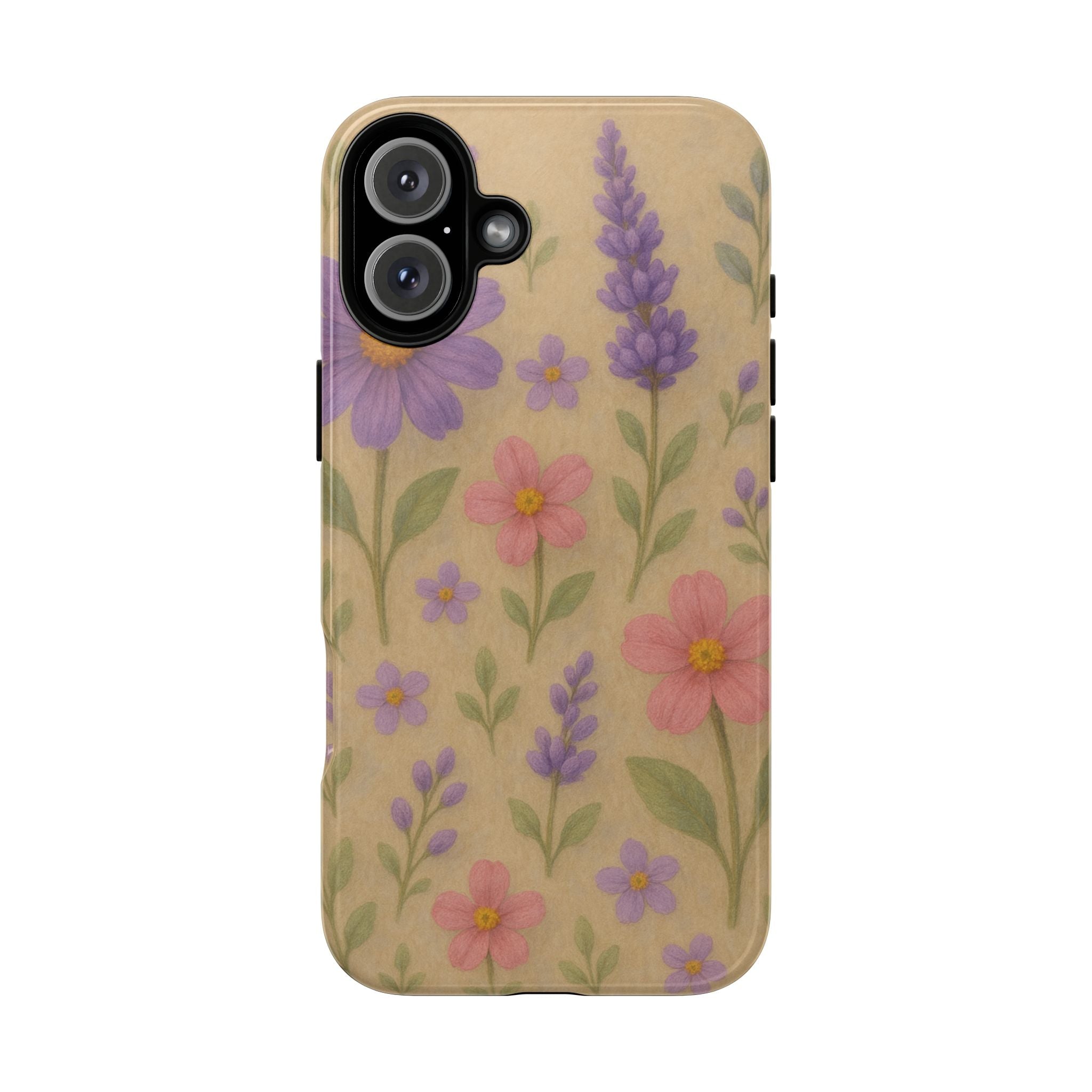 3D Illusion Wildflower Phone Case Cute Pastel Floral Design in Lavender, Pink, Mint Green – Aesthetic Protective Case for iPhone and  Android