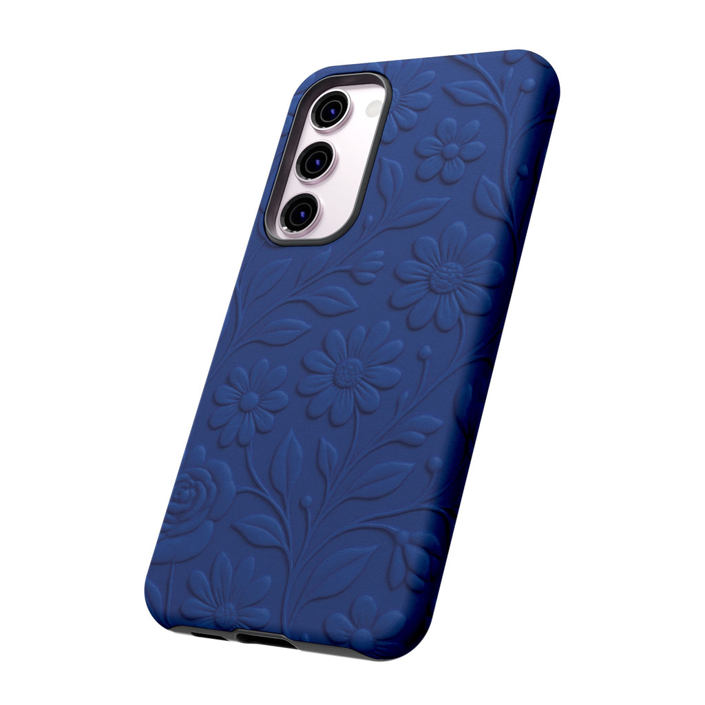 3D Illusion Floral Cobalt Blue Phone Case Elegant Raised Flower Design, Seamless Textured Look, Durable & Stylish Protection for iPhone and Android Models Fits iPhone & Samsung Models