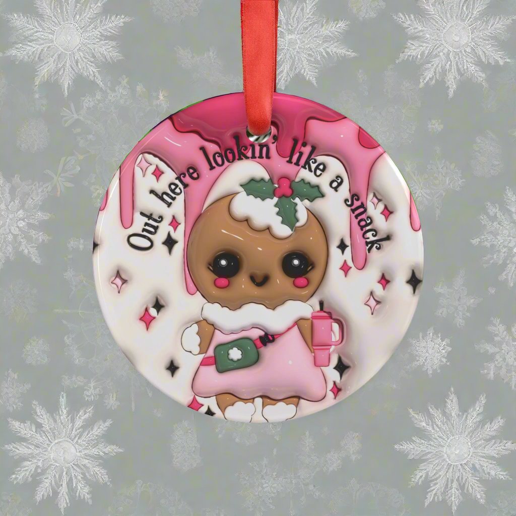 3D Inflated Illusion Christmas Ornament with Red Ribbon Unique Holiday Decor, Perfect for Tree Decoration, Festive Home Accents, 2.9x2.9 Inches, Glossy Finish - MRSBYVALLE