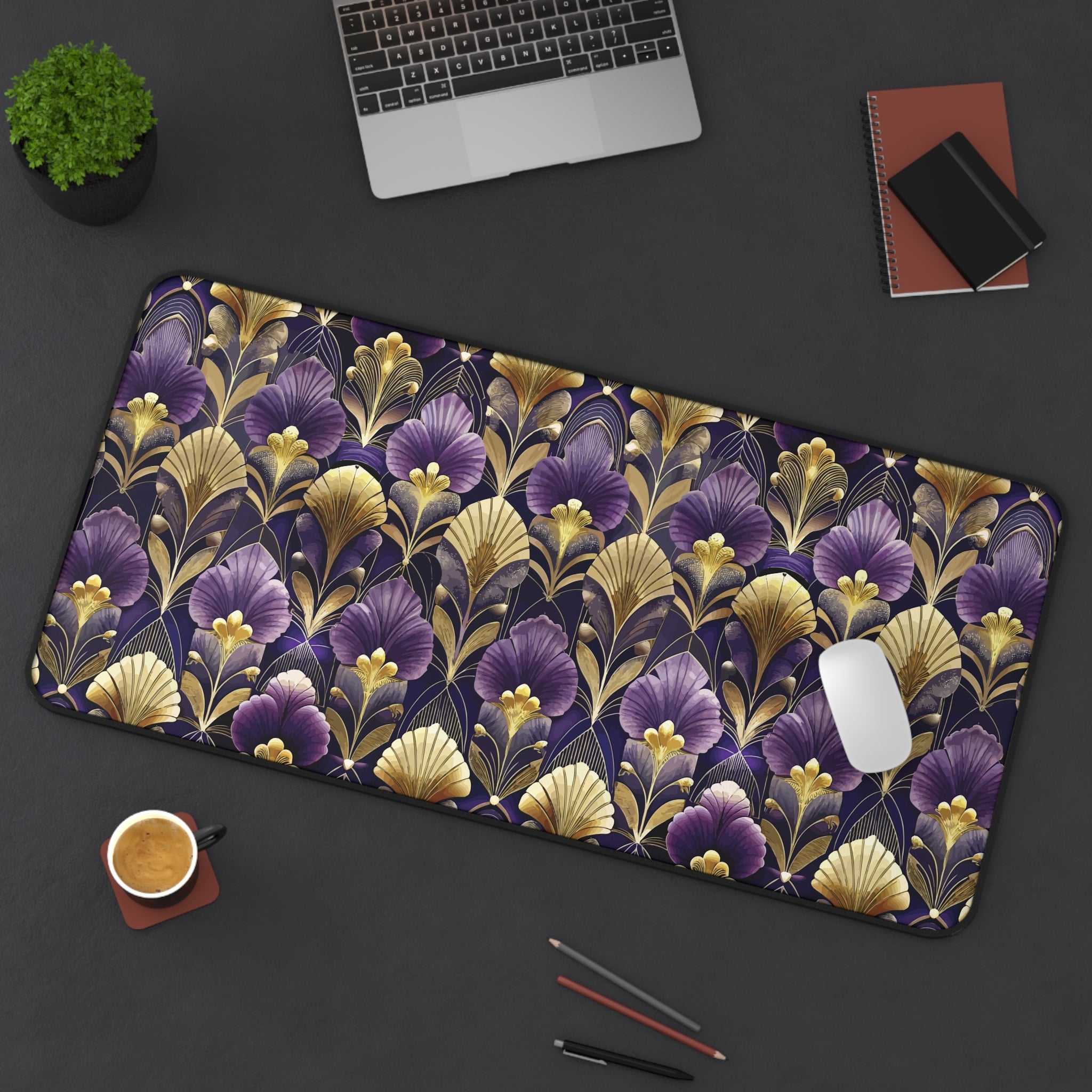 Art Deco Purple & Gold Desk Mat — Royal Decorative Desk Pad