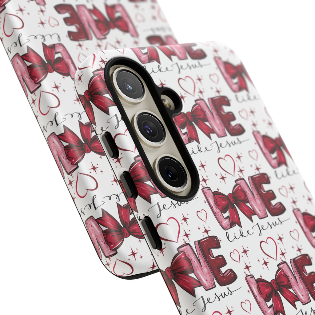 Love Like Jesus Red Bows and Hearts—Tough, Faithful Phone Cases & Religious iPhone Accessories: Protect Your Device & Show Your Faith